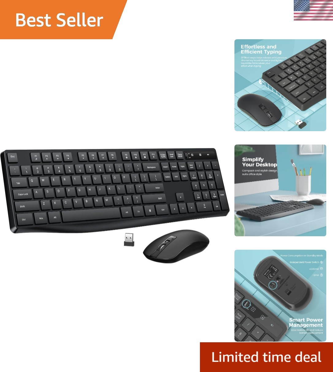 Multifunctional Ergonomic Wireless Keyboard-Mouse Combo with Smart Power Saving