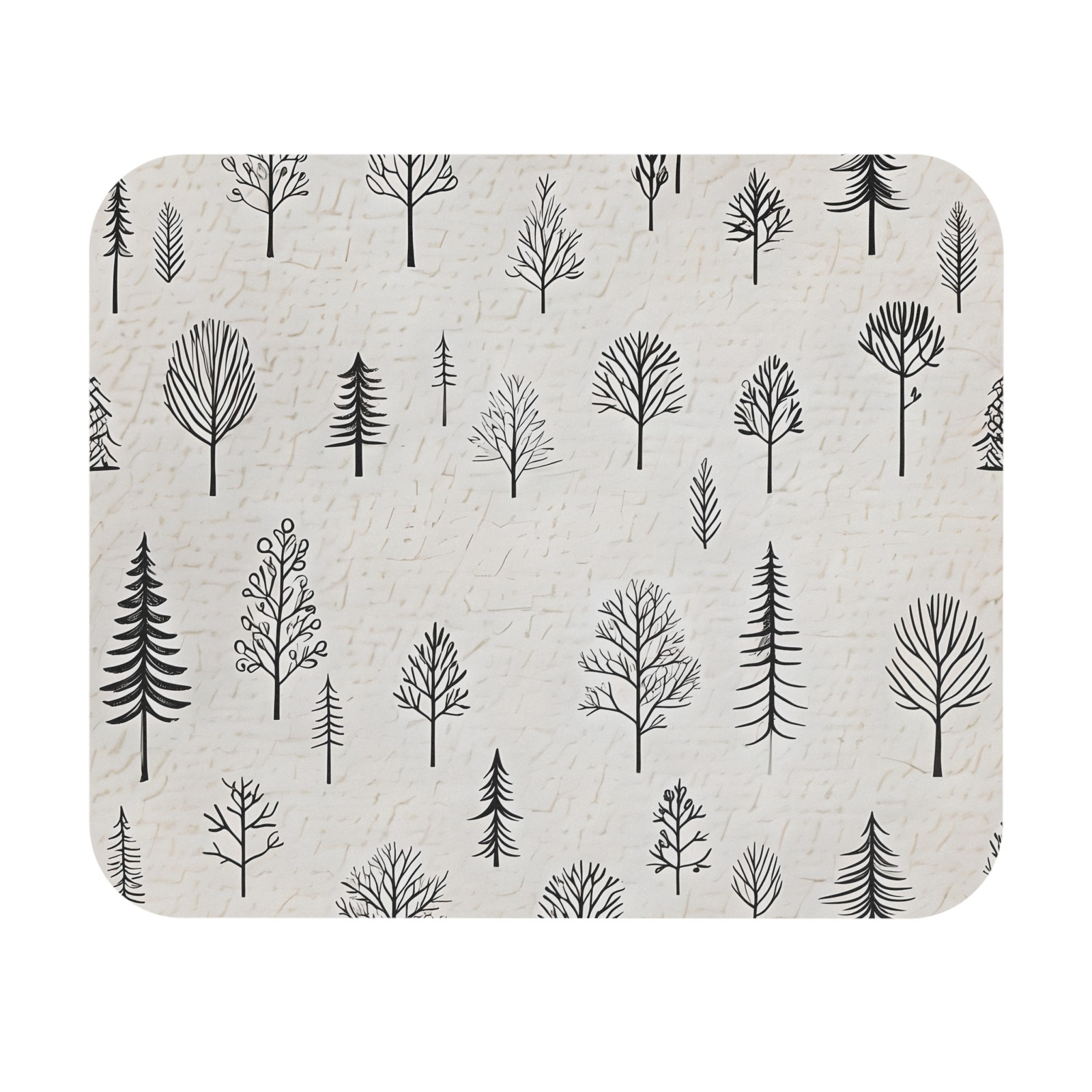 Minimal Black Tree Pattern Mouse Pad | Neutral Woodland Desk Mat