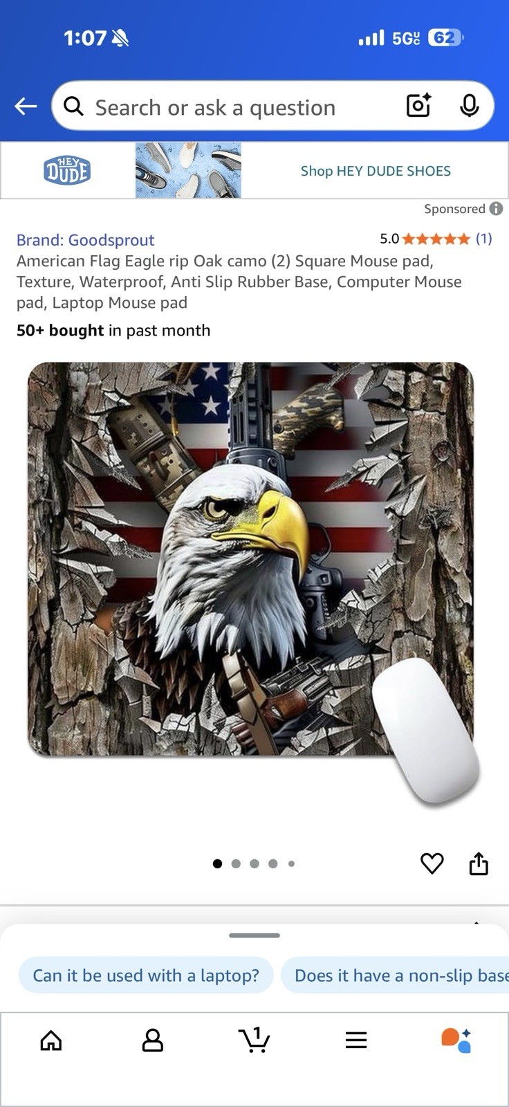 Wild American Bald Eagle Mouse Pad 9.5"x8" Non-Slip Desk Mat