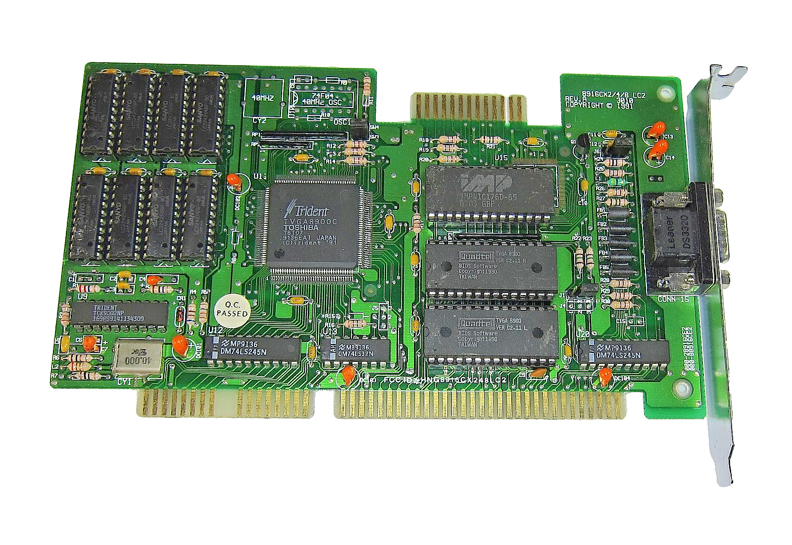 Genuine Trident Microsystems 8916CX2/4/8 LC2 TVGA8900C 16-Bit ISA VGA Video Card