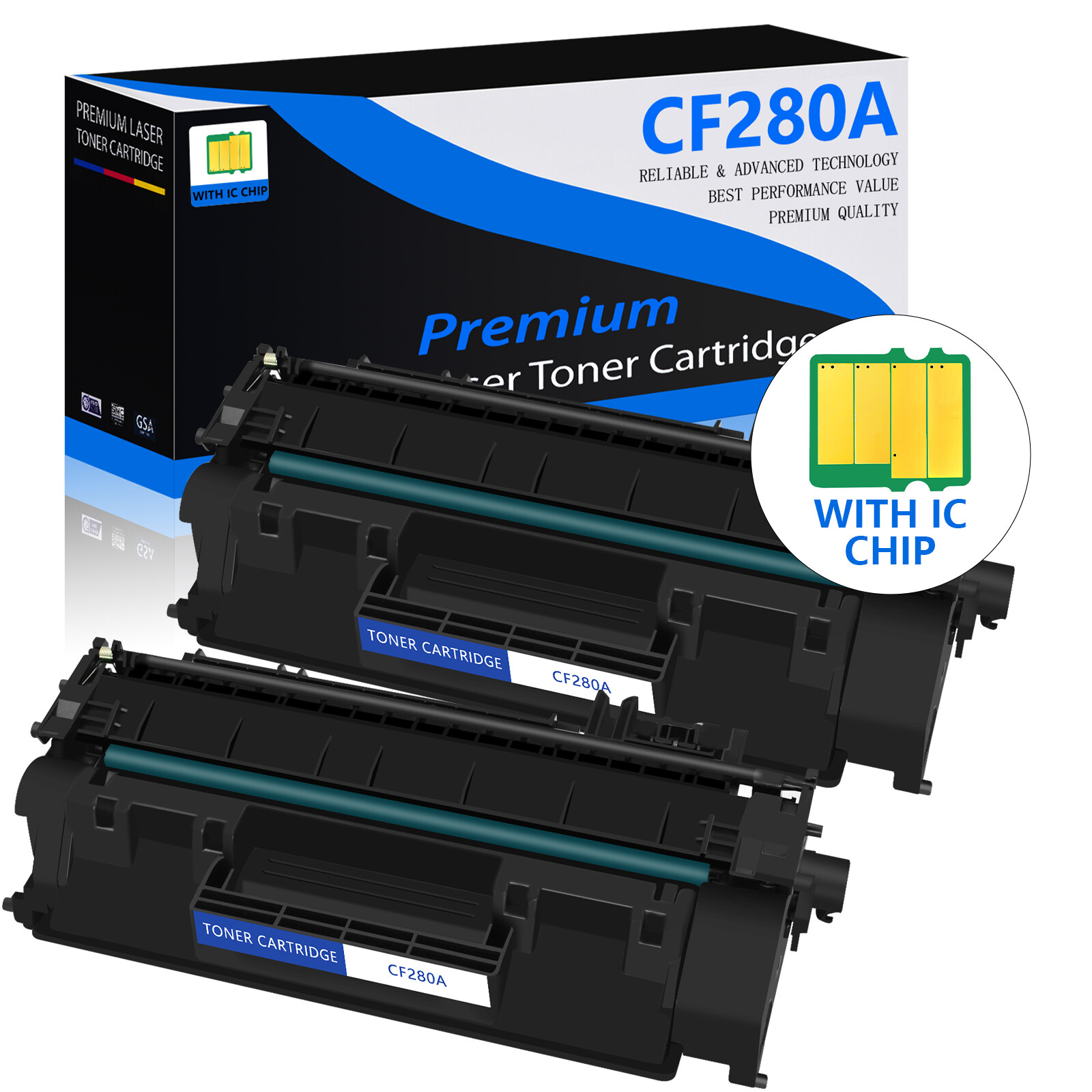 2 Pack CF280A Laser Toner Cartridge For HP LaserJet Pro 400 M401a M401d M401dn