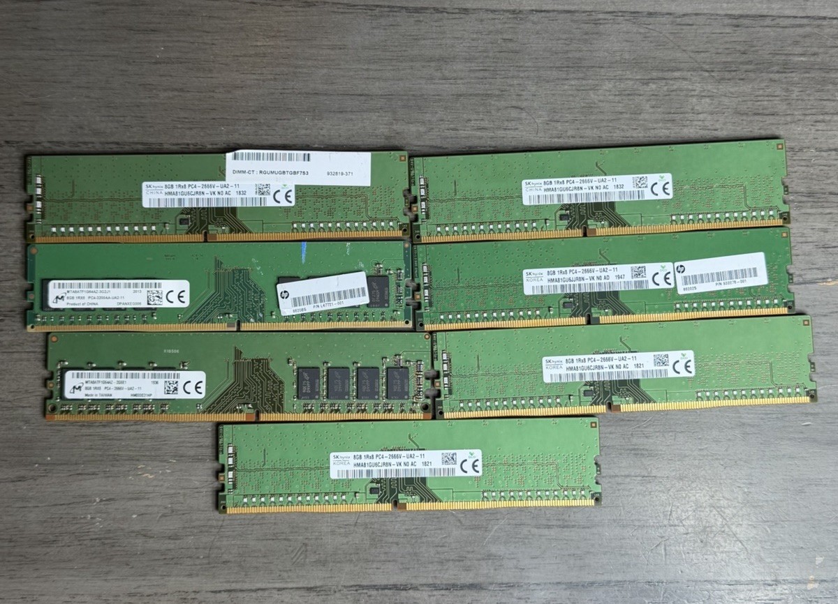 Lot of 7 - Mixed Brands  8GB 1Rx8 PC RAM Memory