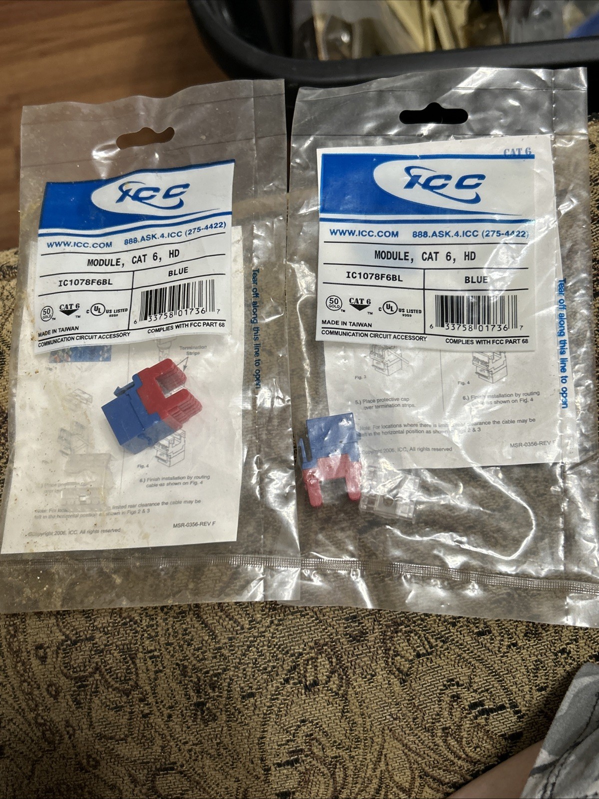 (2) ICC Module Connector Max Performance Signal Blue IC1078F6BL CAT6