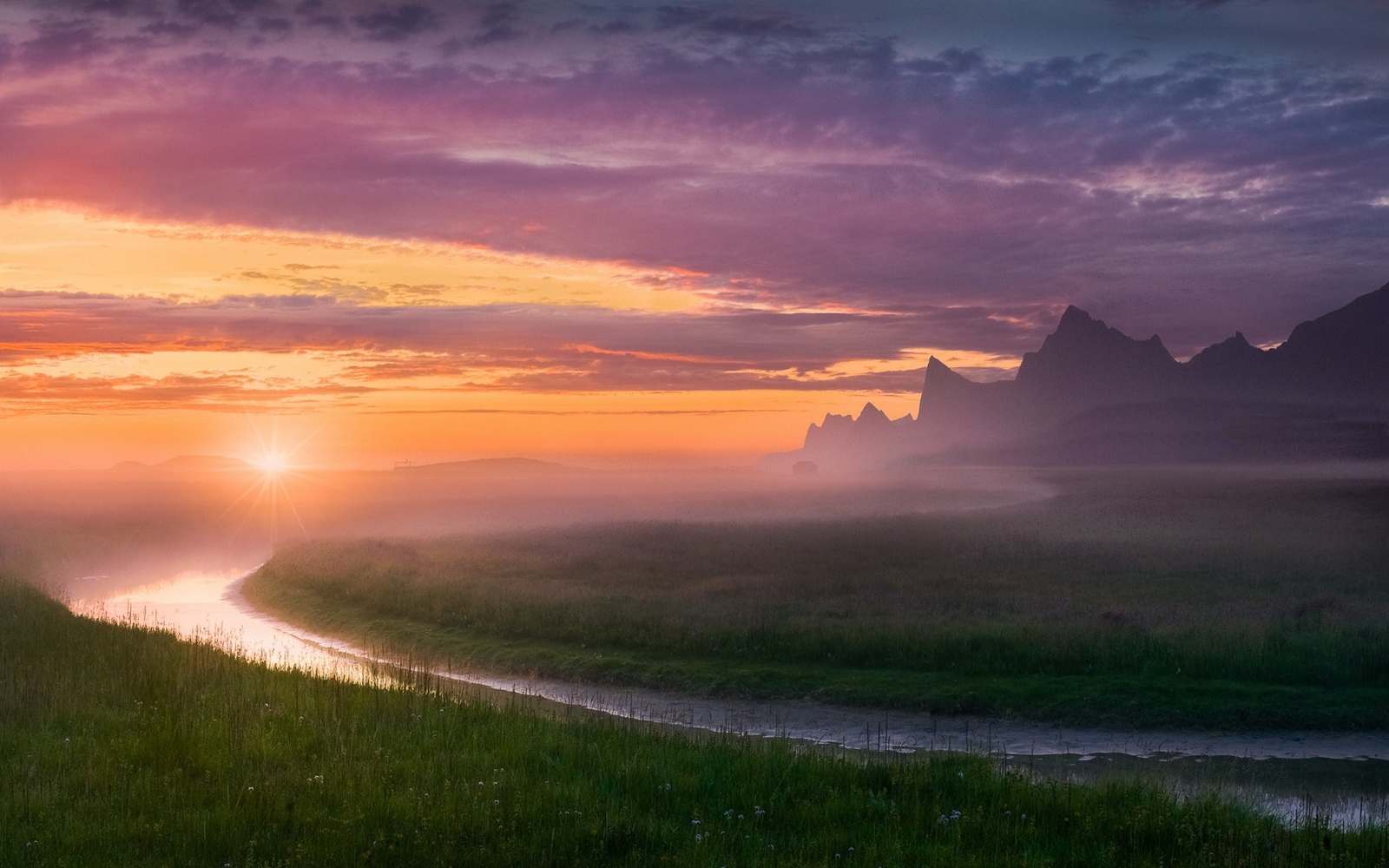 Landscape nature river midnight mist sky norway Custom Gaming Mat Desk