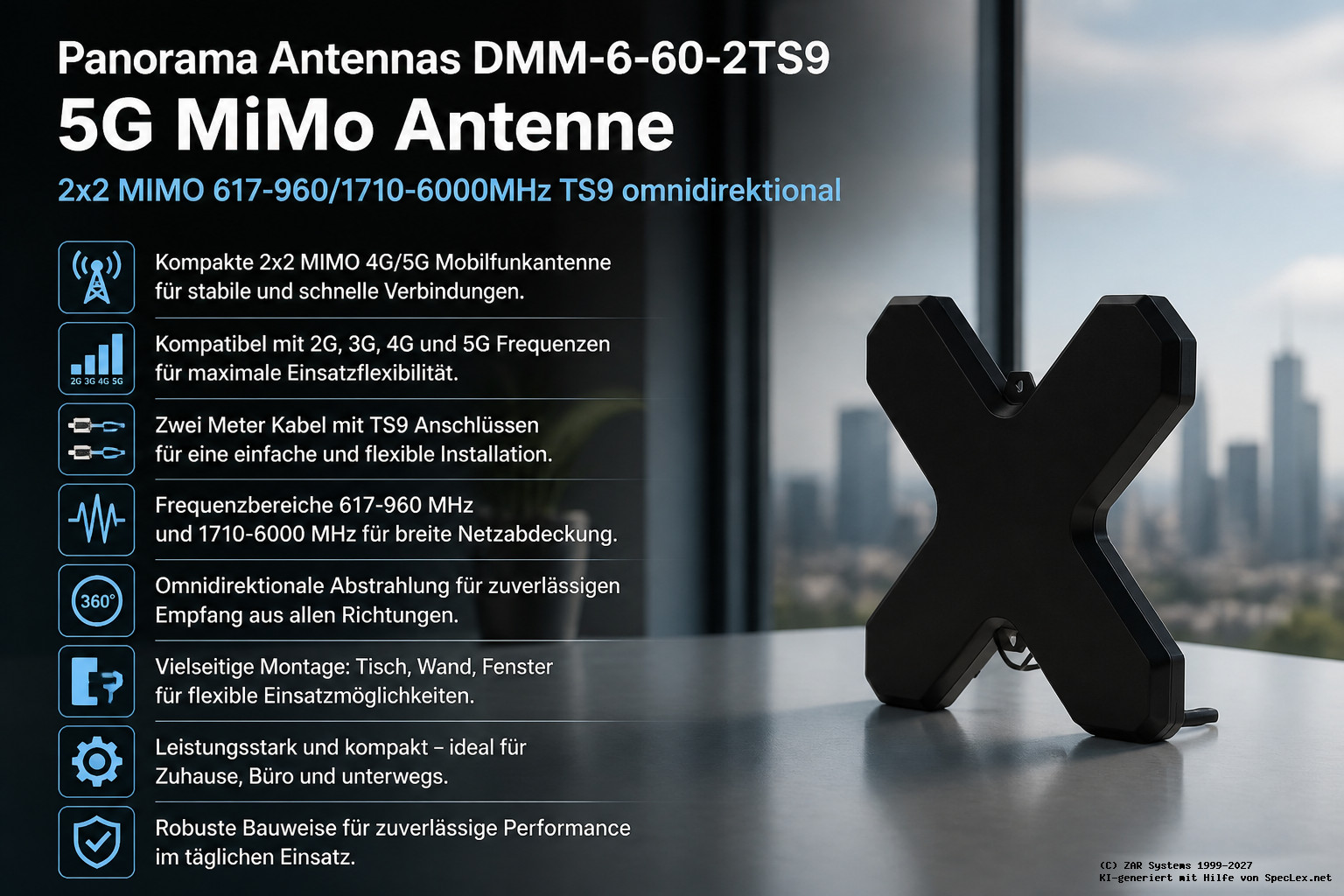 Panorama Antennas DMM-6-60-2TS9 2G/3G/4G/5G Desk Mount MiMo Antenna Aerial
