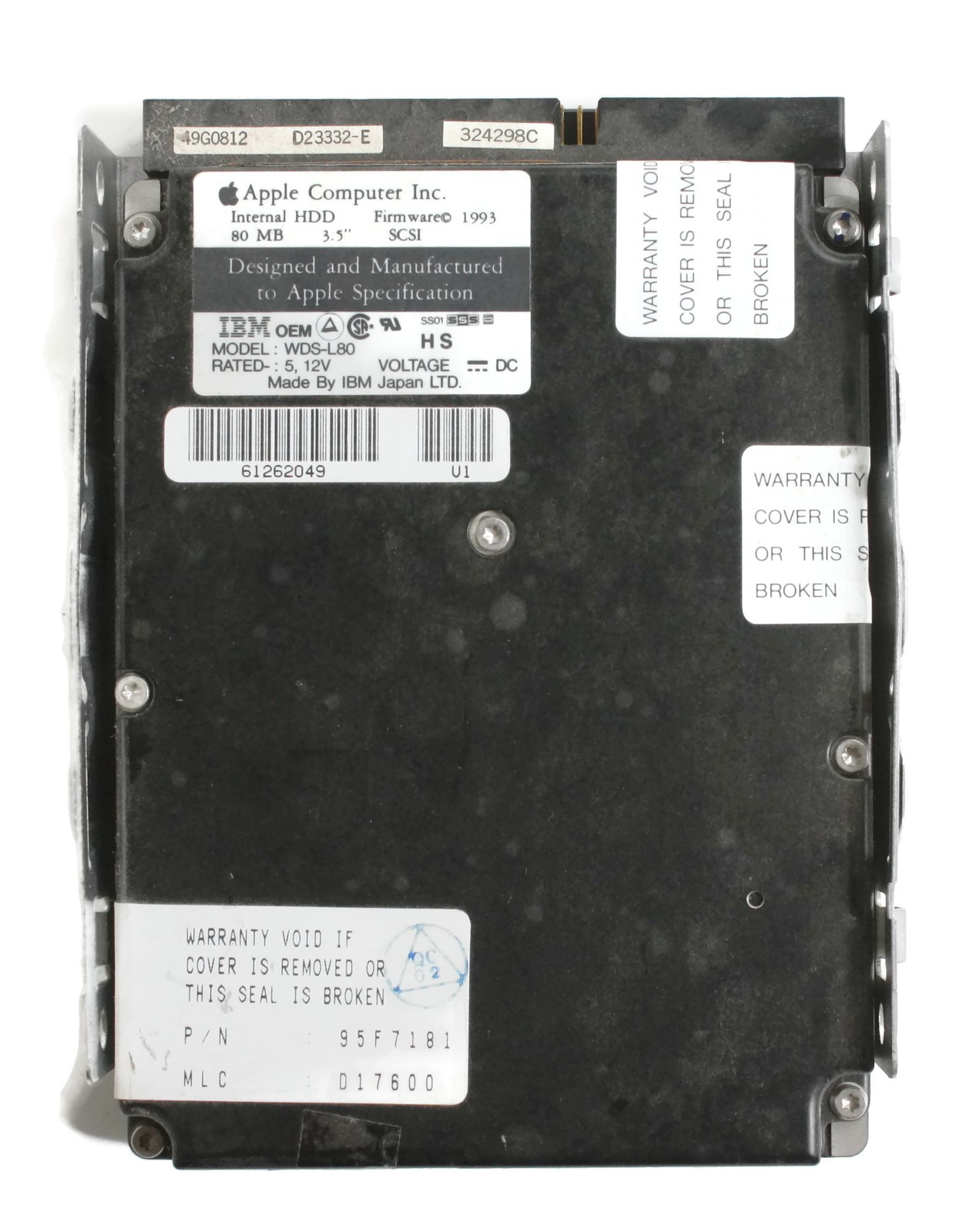 Ibm 80mb 3.5'' scsi hdd 50 pin, wds-l80 p/n: 95f7181 mlc: d17600