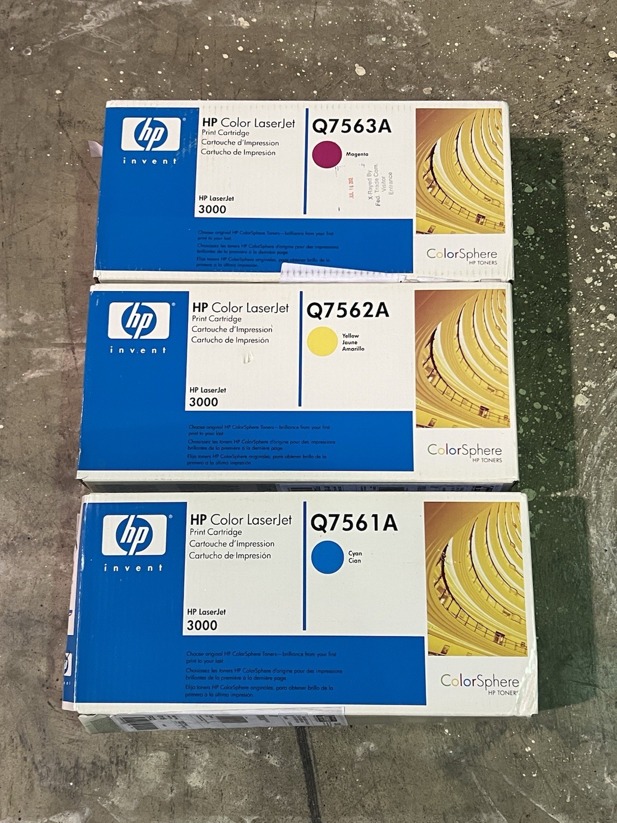 SET OF 3 NEW Genuine HP Q7561A Q7562A Q7563A Cyan Yellow Magenta Cartridge Toner