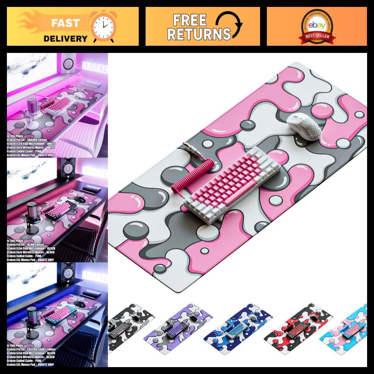 Large Pink XXL Gaming Mouse Pad - Thick Artisan Desk Mat for Keyboard & Mouse