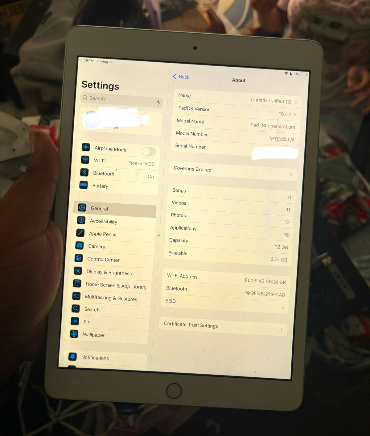 Apple iPad 8th Gen 32GB Silver Wi‑Fi Tablet iPadOS MYLV2LL/A