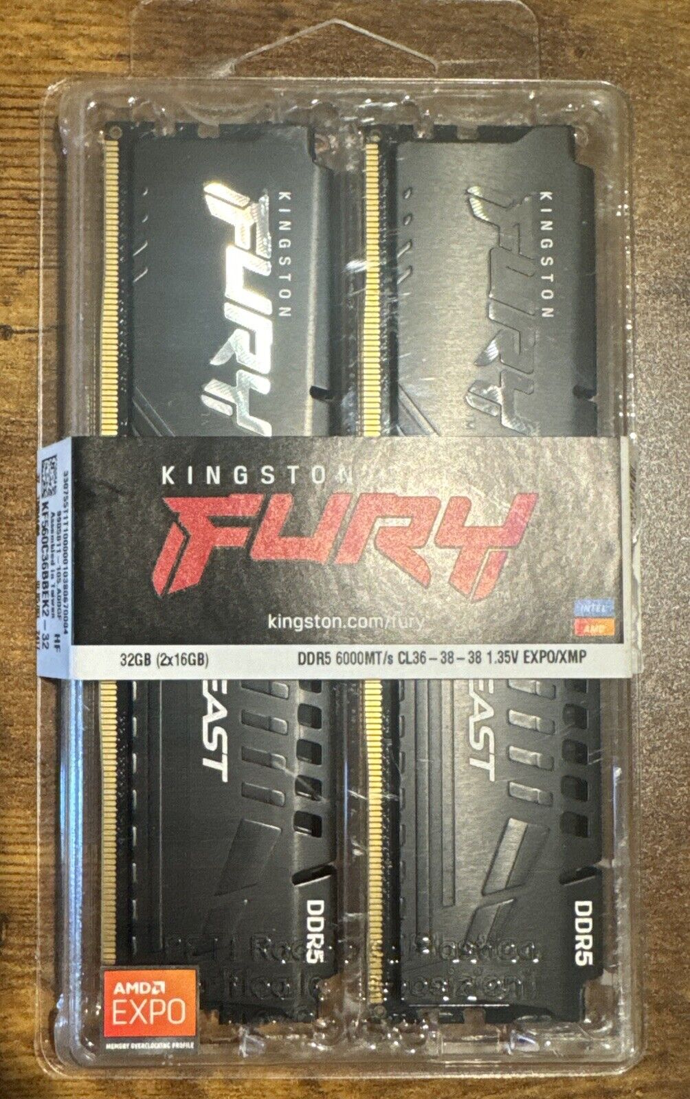 Kingston Fury beast 32GB 2x16gb DDR5 6000MTs CL36-38-38 1.35 Expo/xmp NEW SEALED