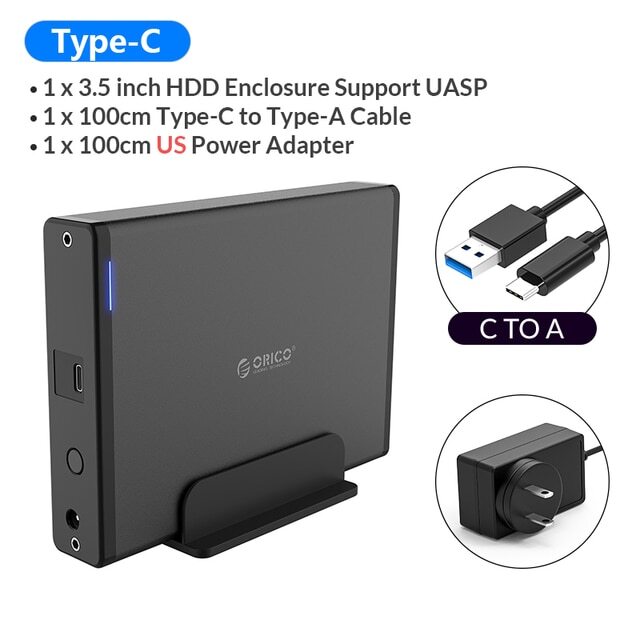 ORICO 3.5" Hard Drive Enclosure USB C 3.1 to SATA 6Gbps 3.5'' SSD External Case