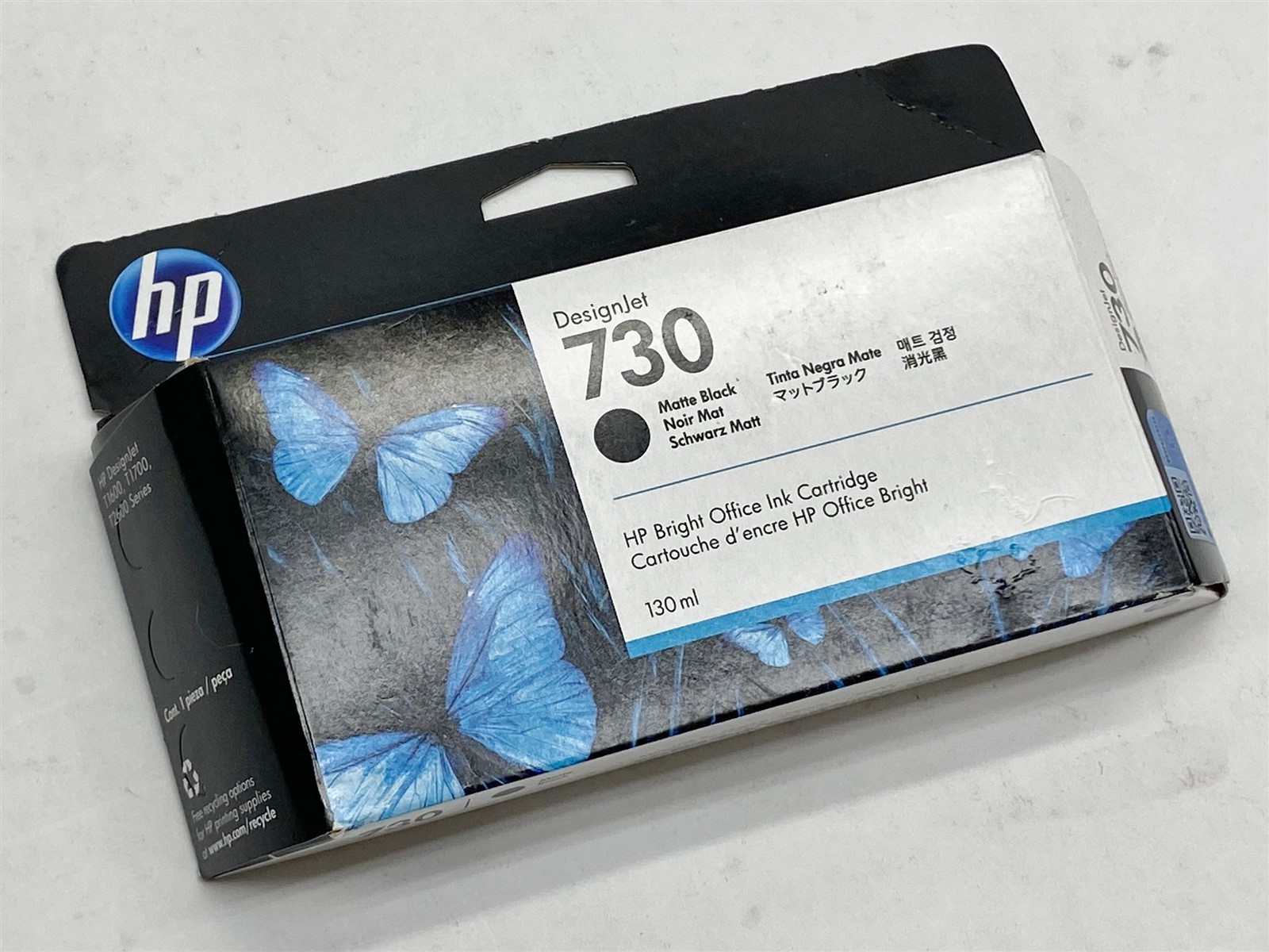 HP 730 130ML Matte Black DesignJet Ink Cartridge P2V65A EXP 10/20 New Sealed