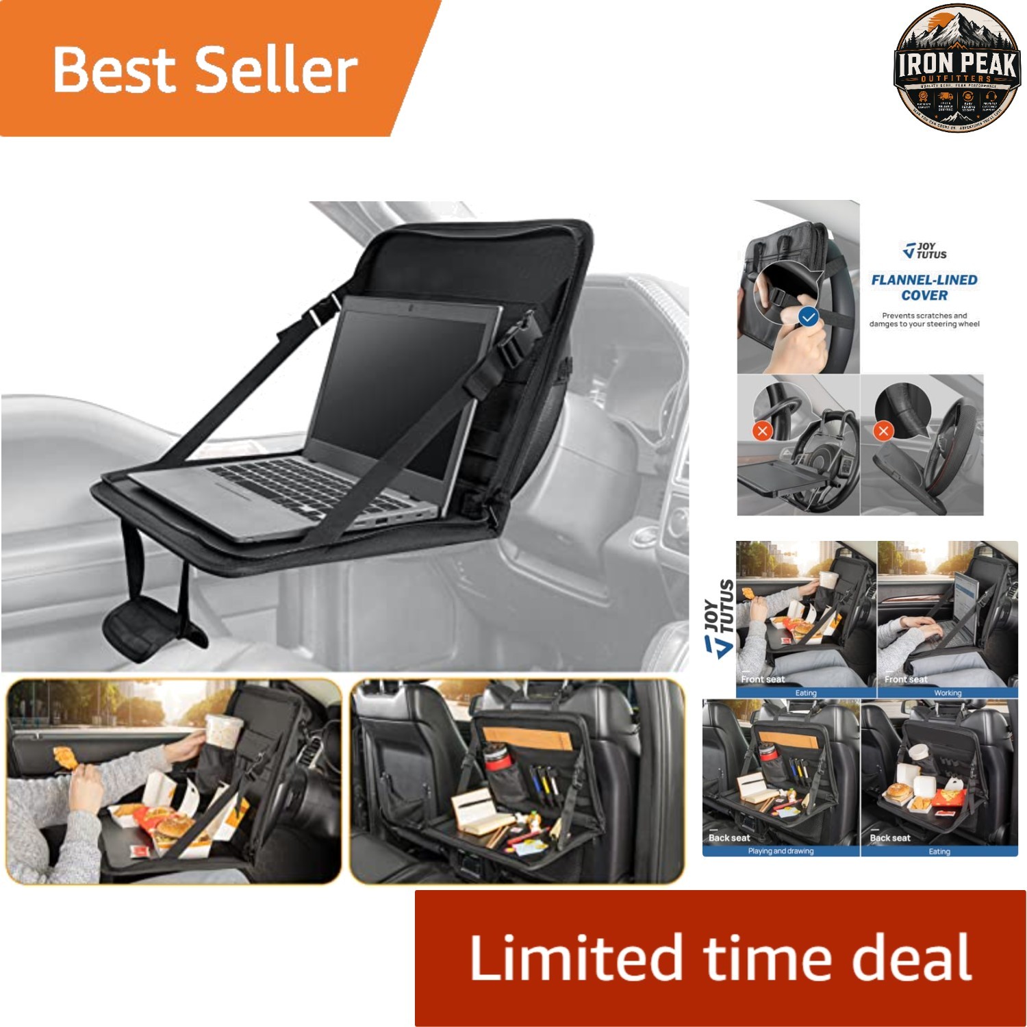 3 in 1 Steering Wheel Eating Tray Black Large Universal Compatibility Adjustable