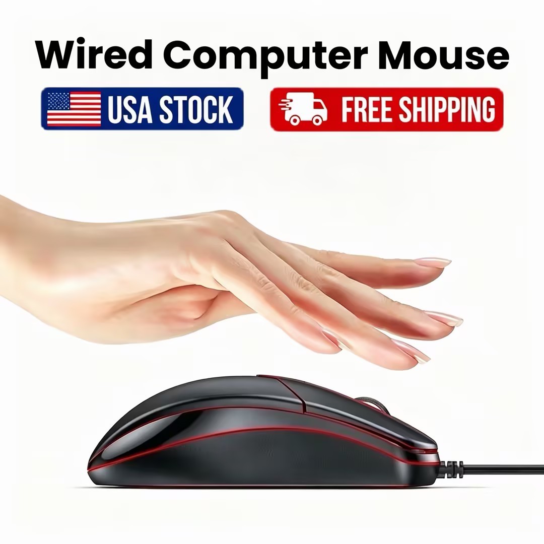 1 PCS Black Wired Mouse 3 Button Corded USB Home Office Silent and Laptop PC for