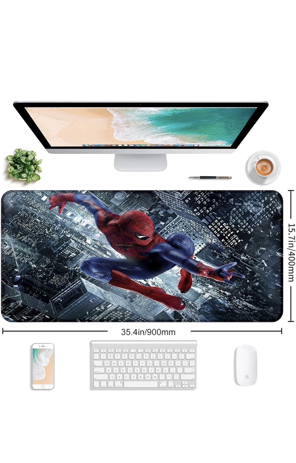 Large Spider-Man Gaming Mouse Pad 35"x15" Non-Slip Mat w/ Stitched Edge Desk Pad