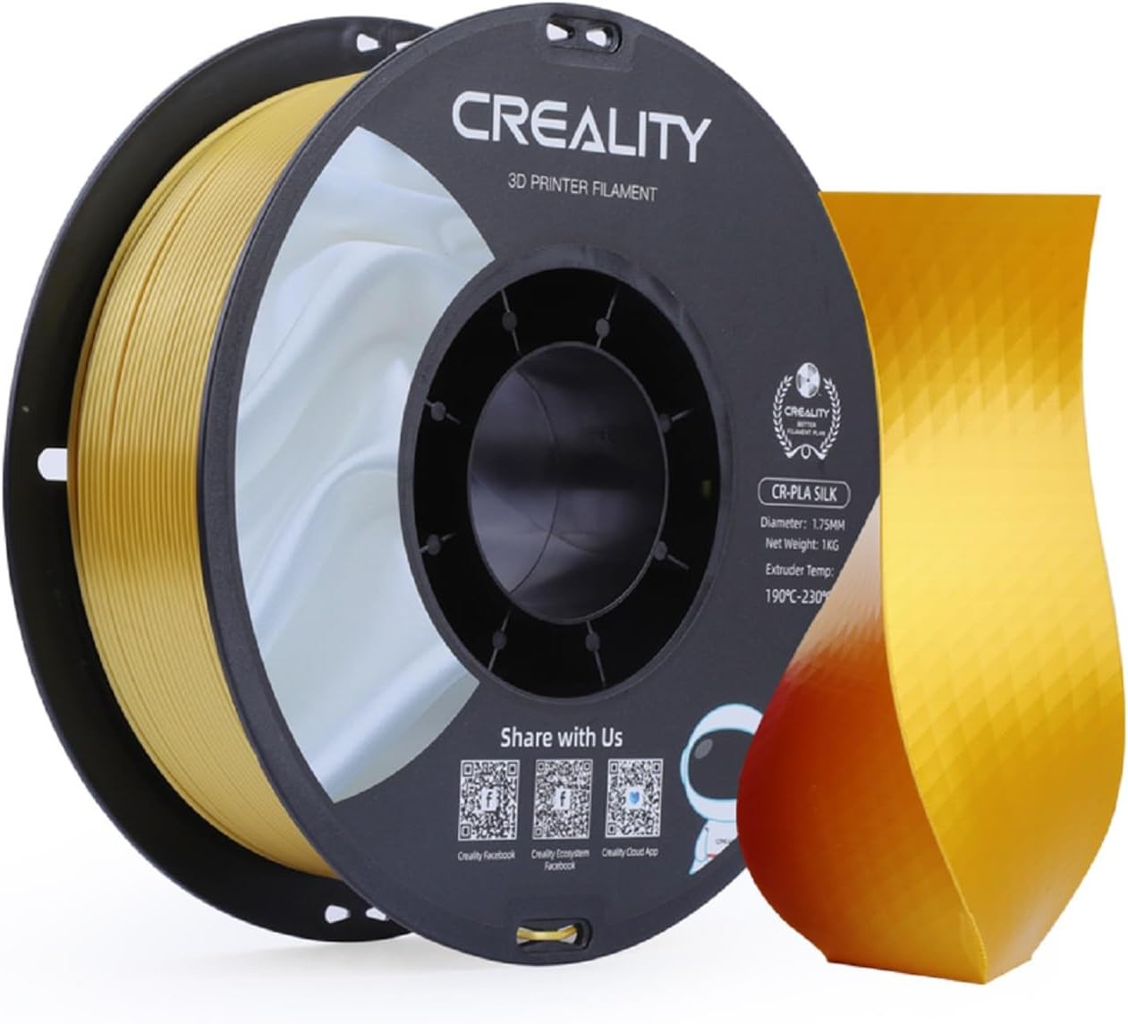 Creality Silk PLA Filament 1.75Mm Gold, Shiny Metallic 3D Printer Filament 1Kg S