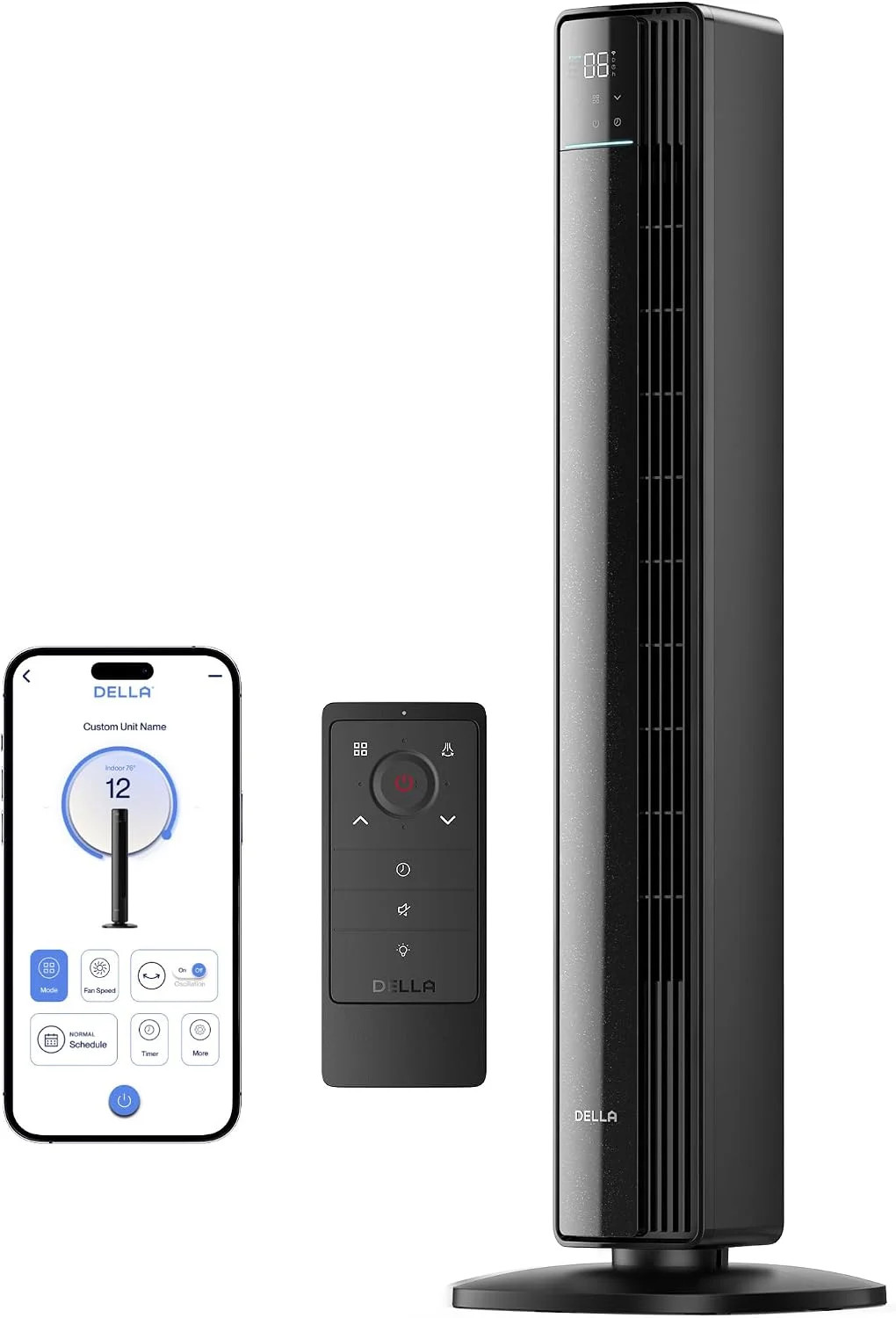 Della 42" Smart Tower Fan, Ultra Quiet 23dB Cooling Fan with 12 Speeds, 90° Osci
