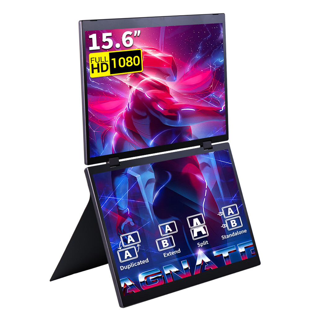 NEW Dual UStation 15.6" Folding Dual Portable Display Laptop Monitor W/ Stand US