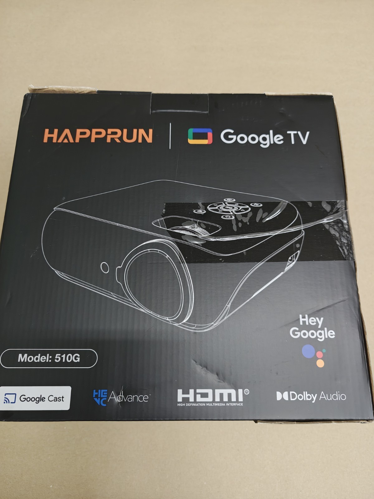 Happrun 510G Google TV Projector 1080P Native 4K Supported Portable Open Box