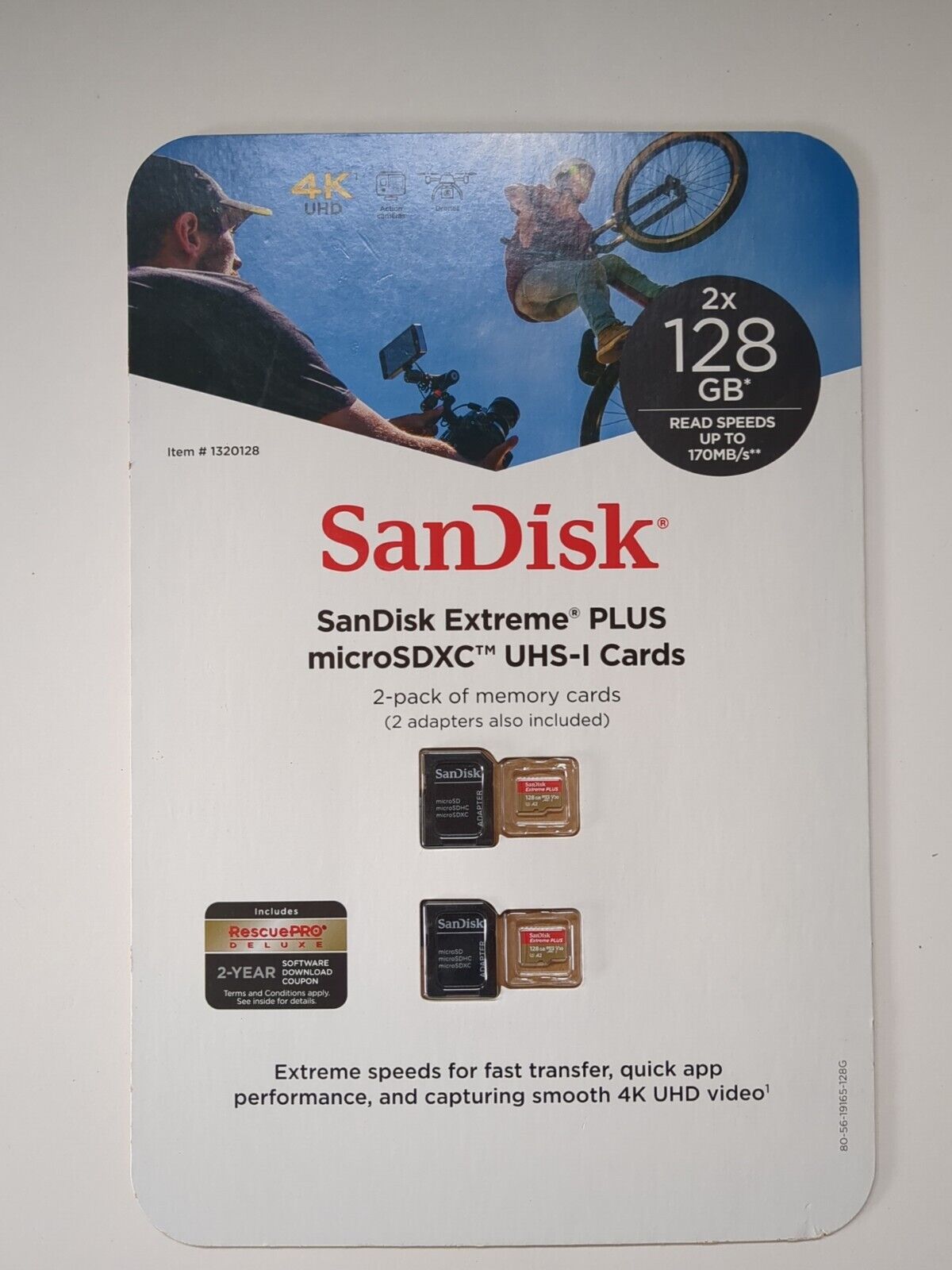NEW 2 Pack of 128GB SanDisk Extreme PLUS A2 microSD Memory Card Adapter 4k UHD