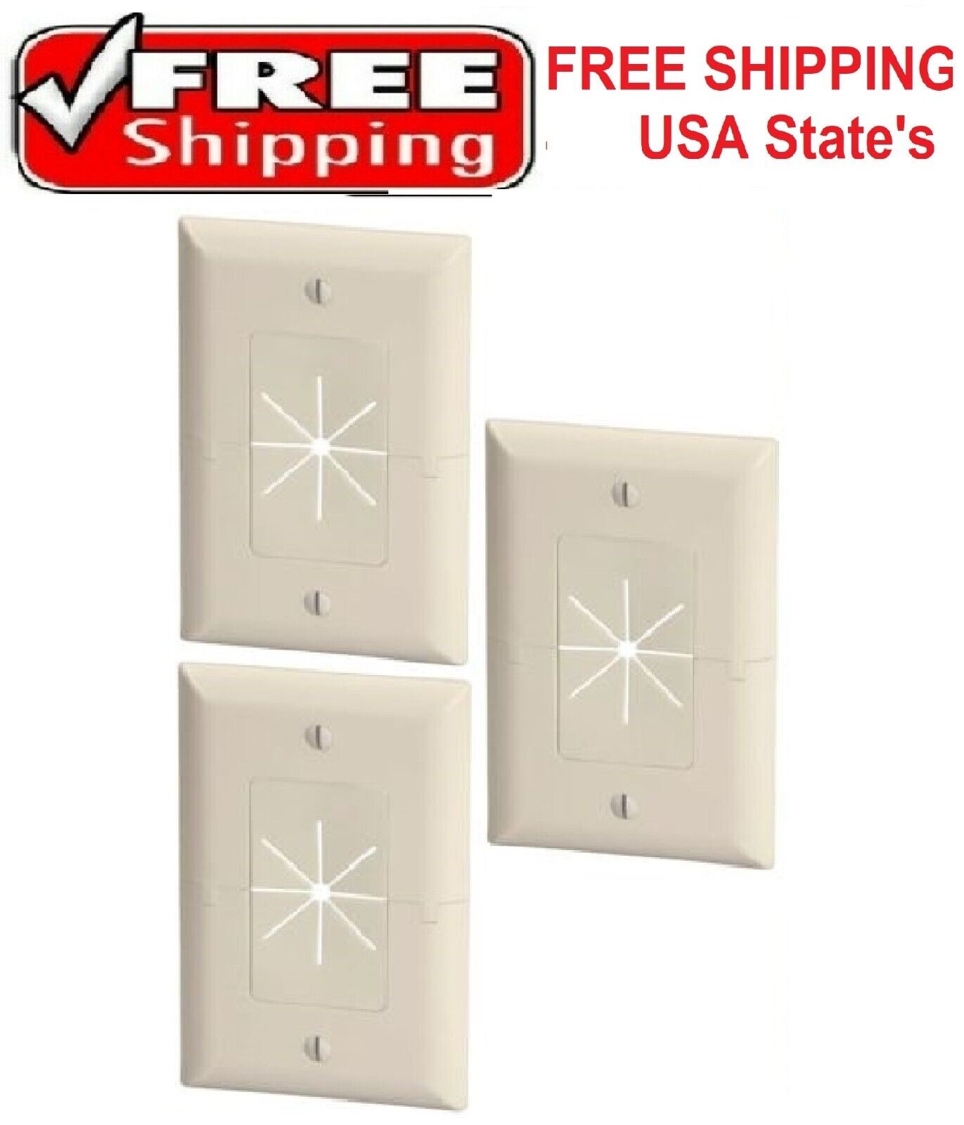 Split Wall Plate With Flexible Opening Almond-Beige Qty 3 NEW- 