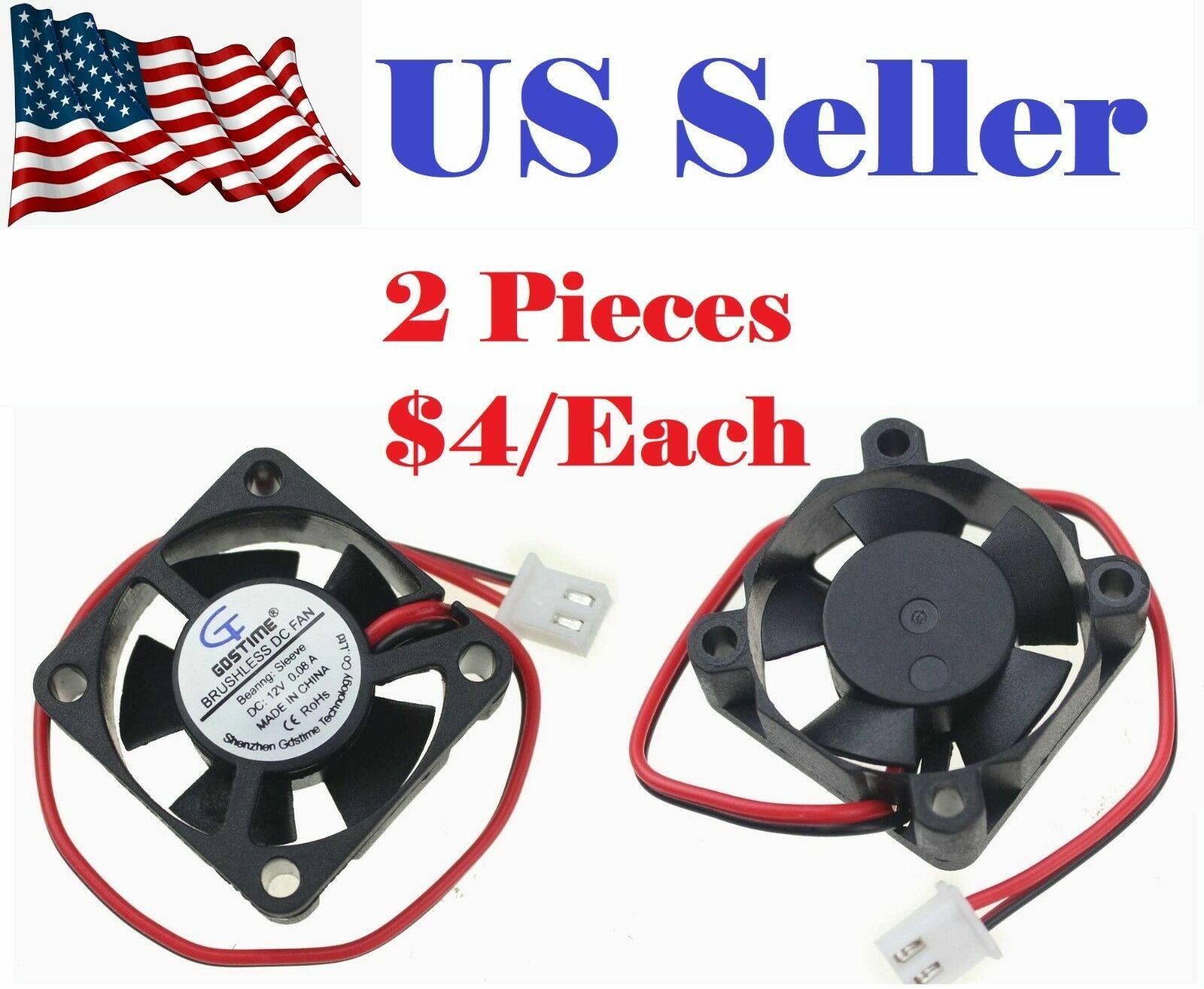 2PCs Gdstime 5 Blades 3010 30x30x10mm 3cm 30mm 12v Brushless Dc Cooling Fan