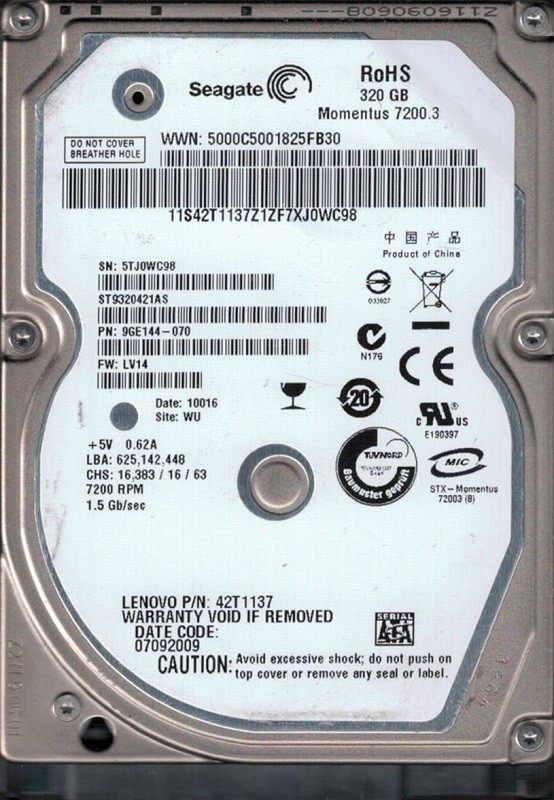 ST9320421AS P/N: 9GE144-070 F/W: LV14 Seagate 320GB