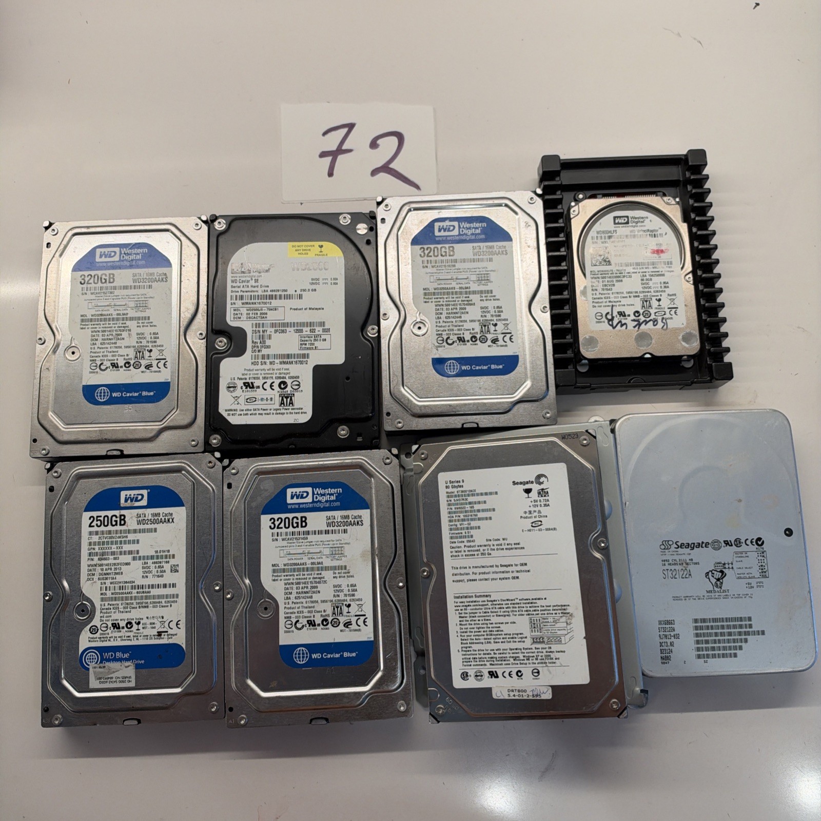 Lot of 8 Mixed Hard Disk Drives - Toshiba/Seagate/Samsung/WD Tested 80-320GB