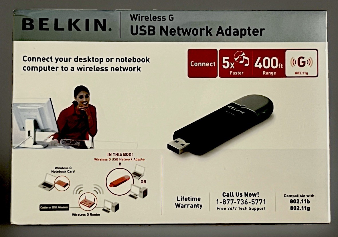 Belkin F5D7050 Wireless G USB Network Adapter 802.11g 54Mbps New Sealed