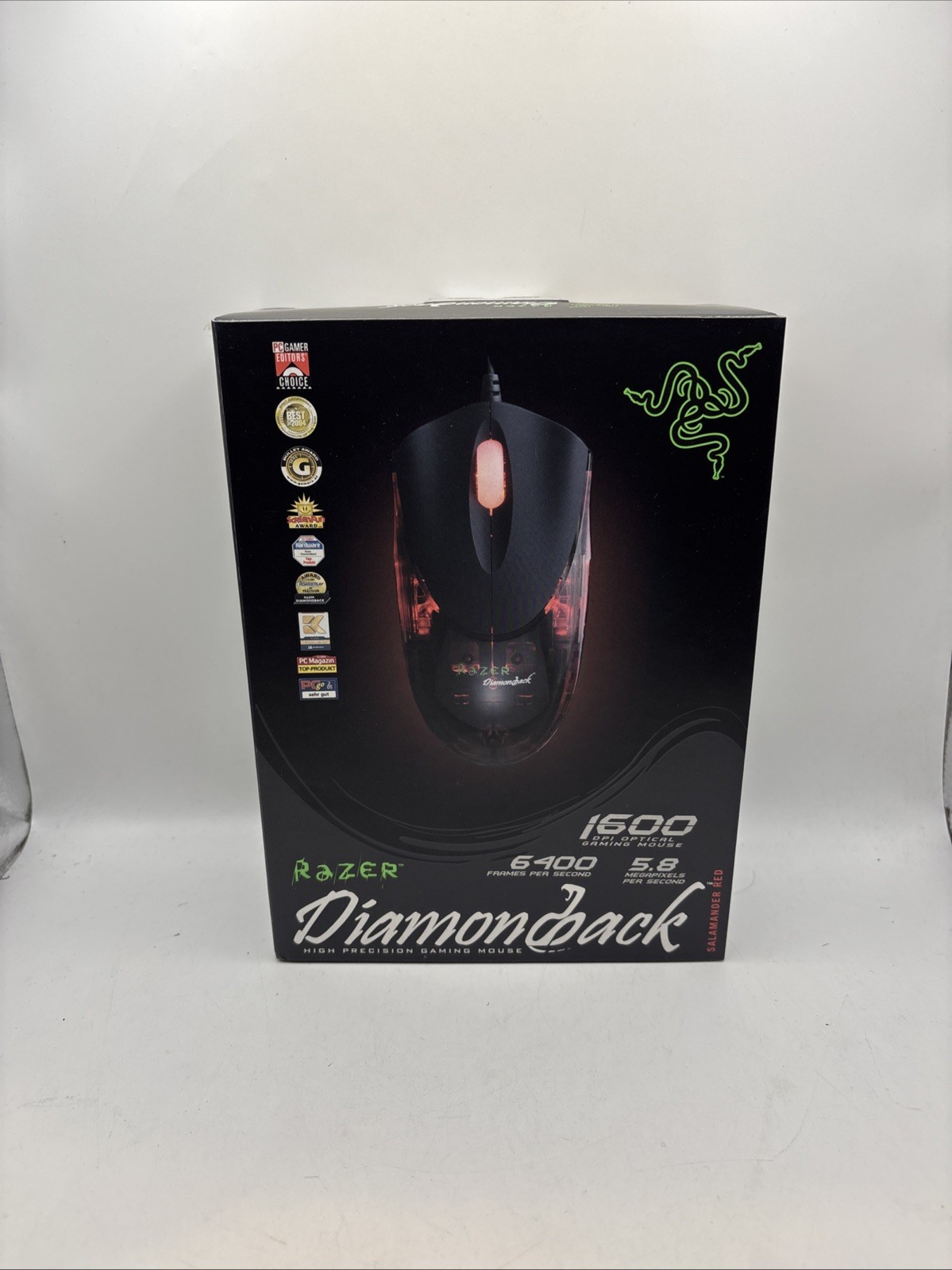 NEW VINTAGE Razer Diamondback Salamander Red Mouse 1600 Dpi Brand New