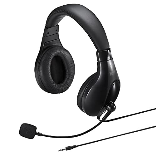 Sanwa Supply Headset 3.5mm Mini Plug 4-pole Dual Ear Type Large Black MM-HS401BK