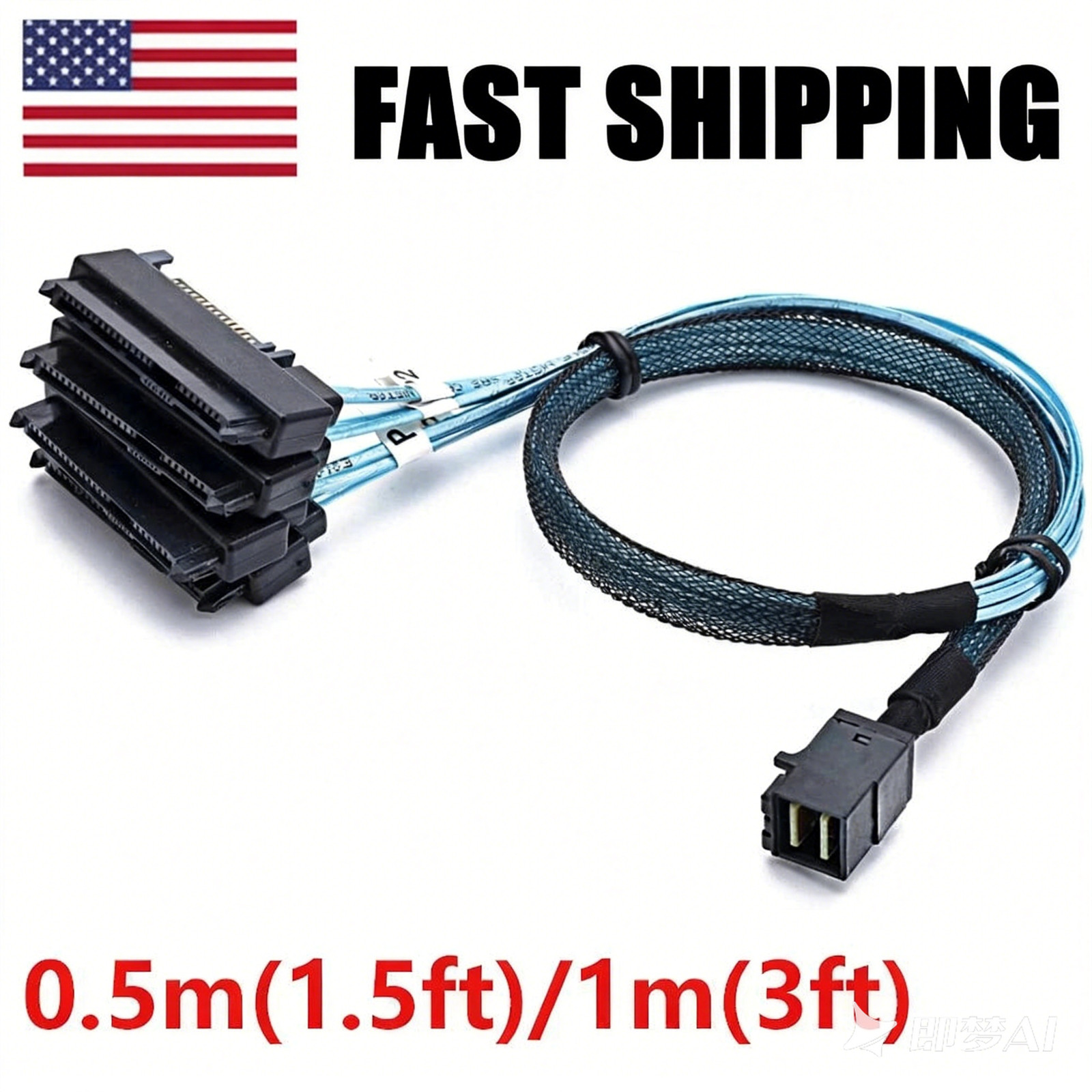 0.5m/1m Mini SAS HDD SFF-8643 to 4 SFF-8482 Connector with Power Port Hard Drive