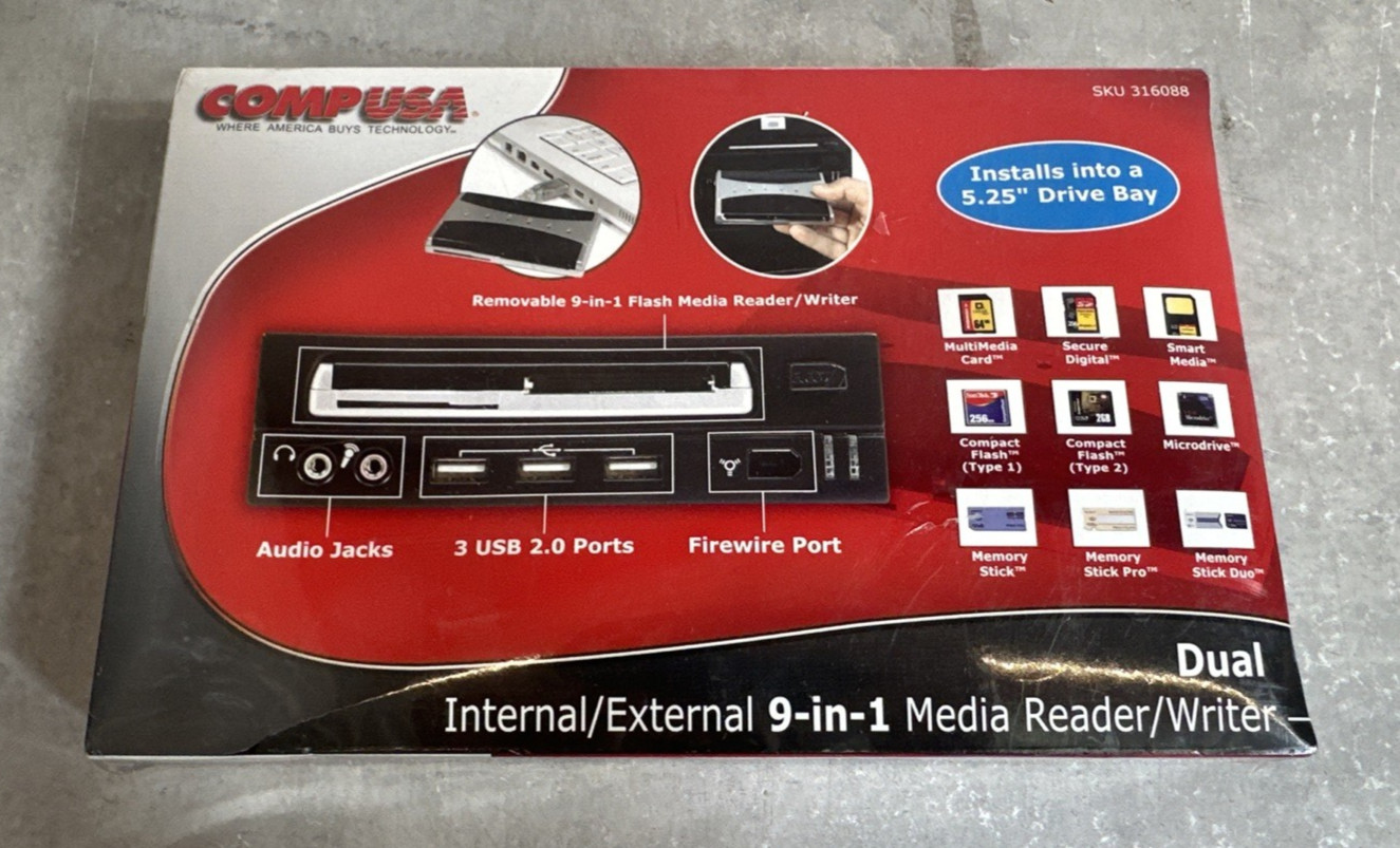 New Sealed - COMPUSA Dual Internal External 9-in-1 Media Reader / Writer