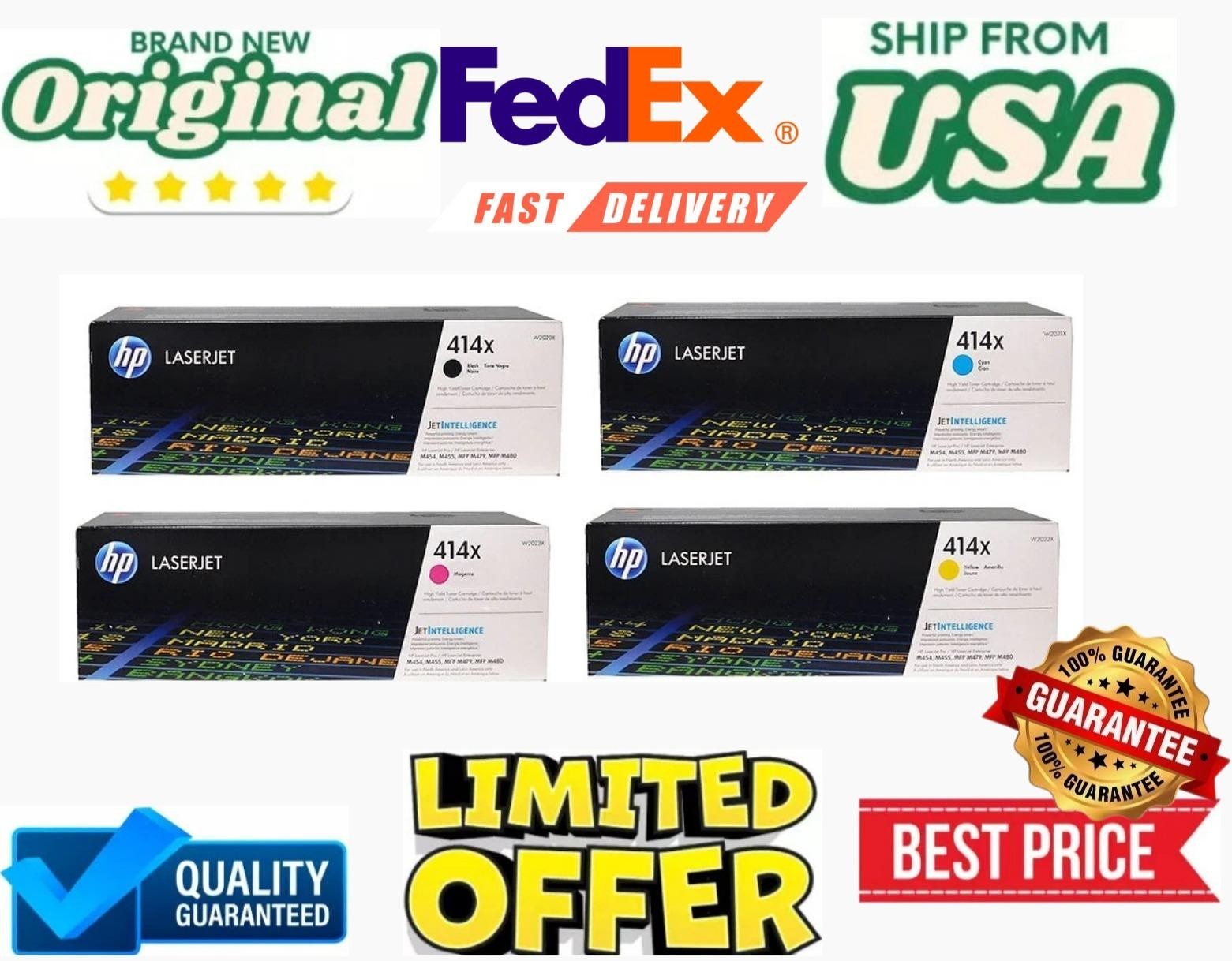HP 414X Genuine OEM 4 Color Toner Set W2020X-W2023X for M454 M479