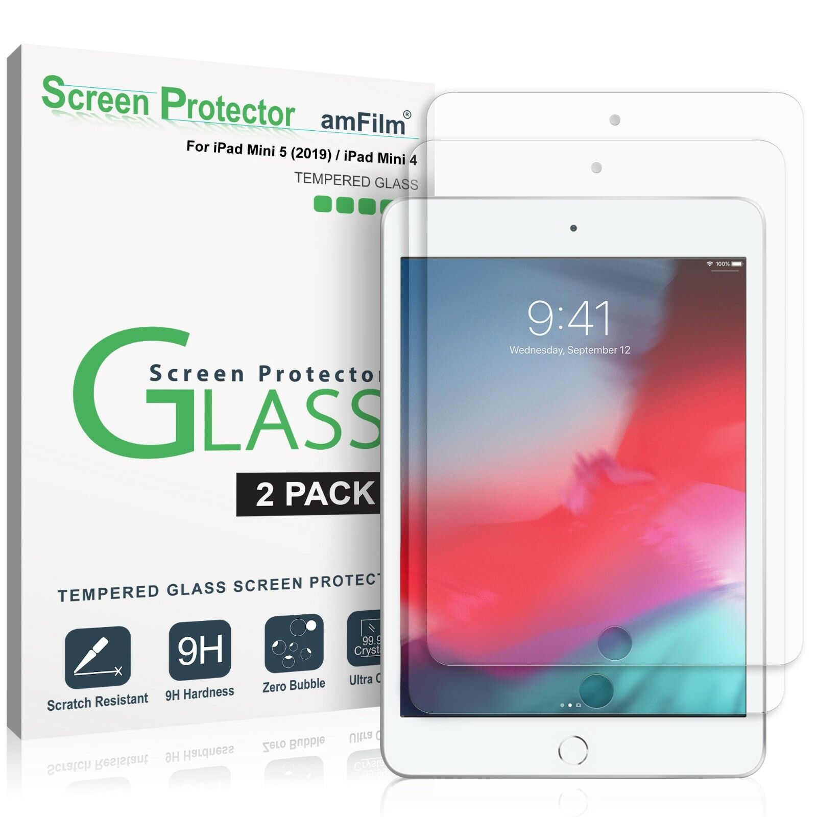 (2 Pack) For Apple iPad Mini 5 / Mini 4 - amFilm Tempered Glass Screen Protector
