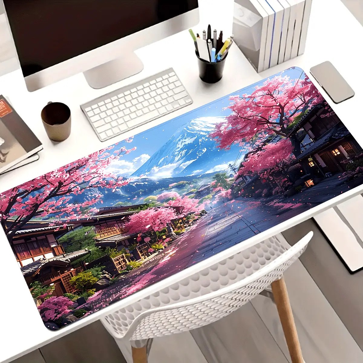 1pc Japanese Mountain Cherry Blossom Street Blue Sky Gaming Desk Mat Mouse Pad ❀