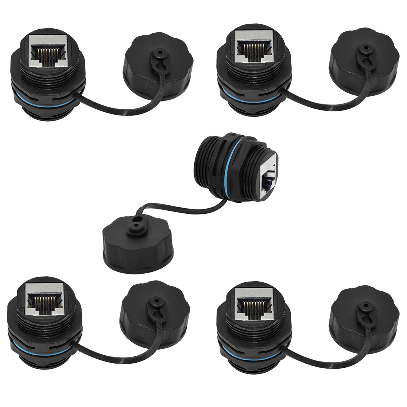 5 PCS IP68 Waterproof Shielded RJ45 Panel Mount Bulkhead Connector