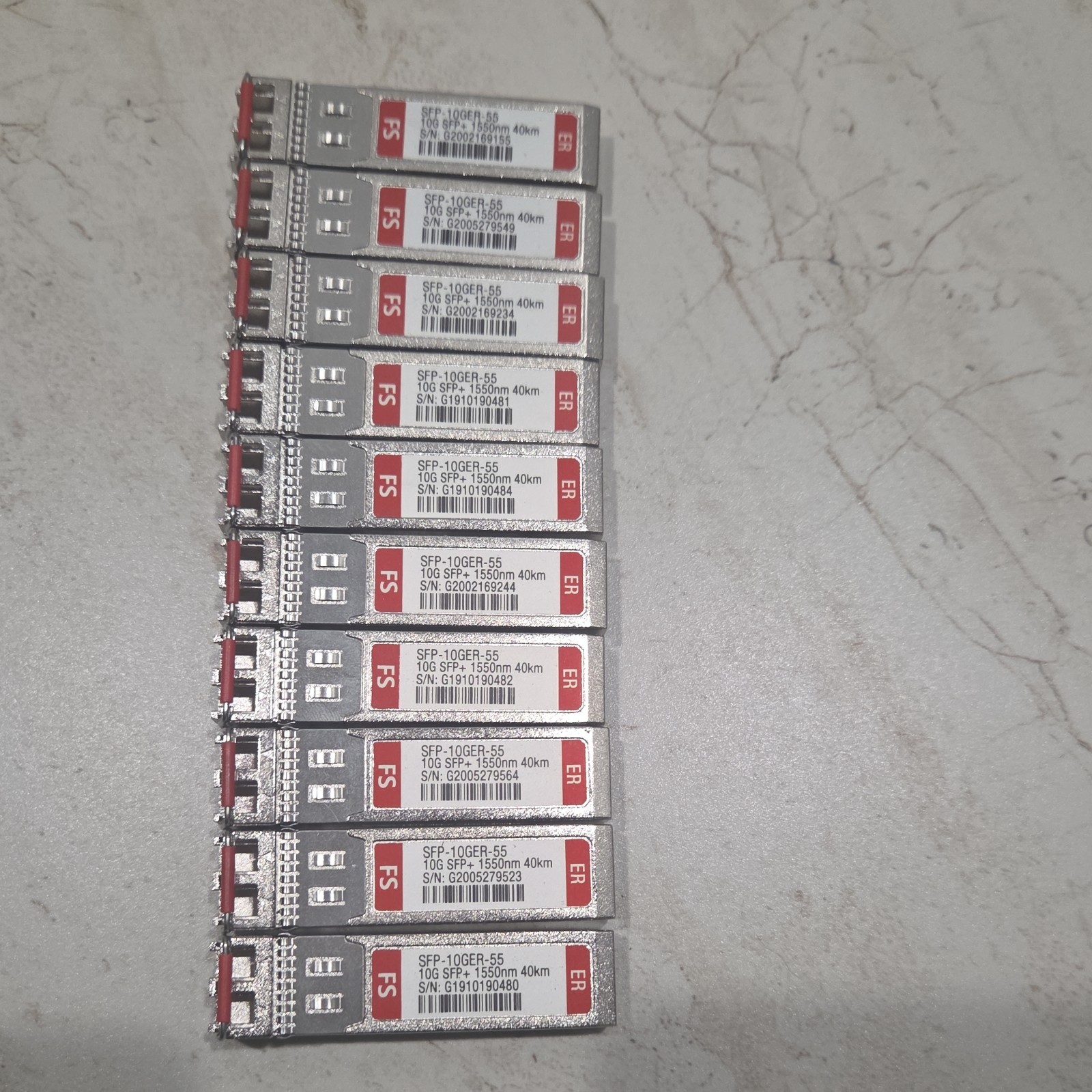 Lot of 10 FS 10G SFP+ 1550nm 40km Optical Transceiver Module P/N:SFP-10GER-55