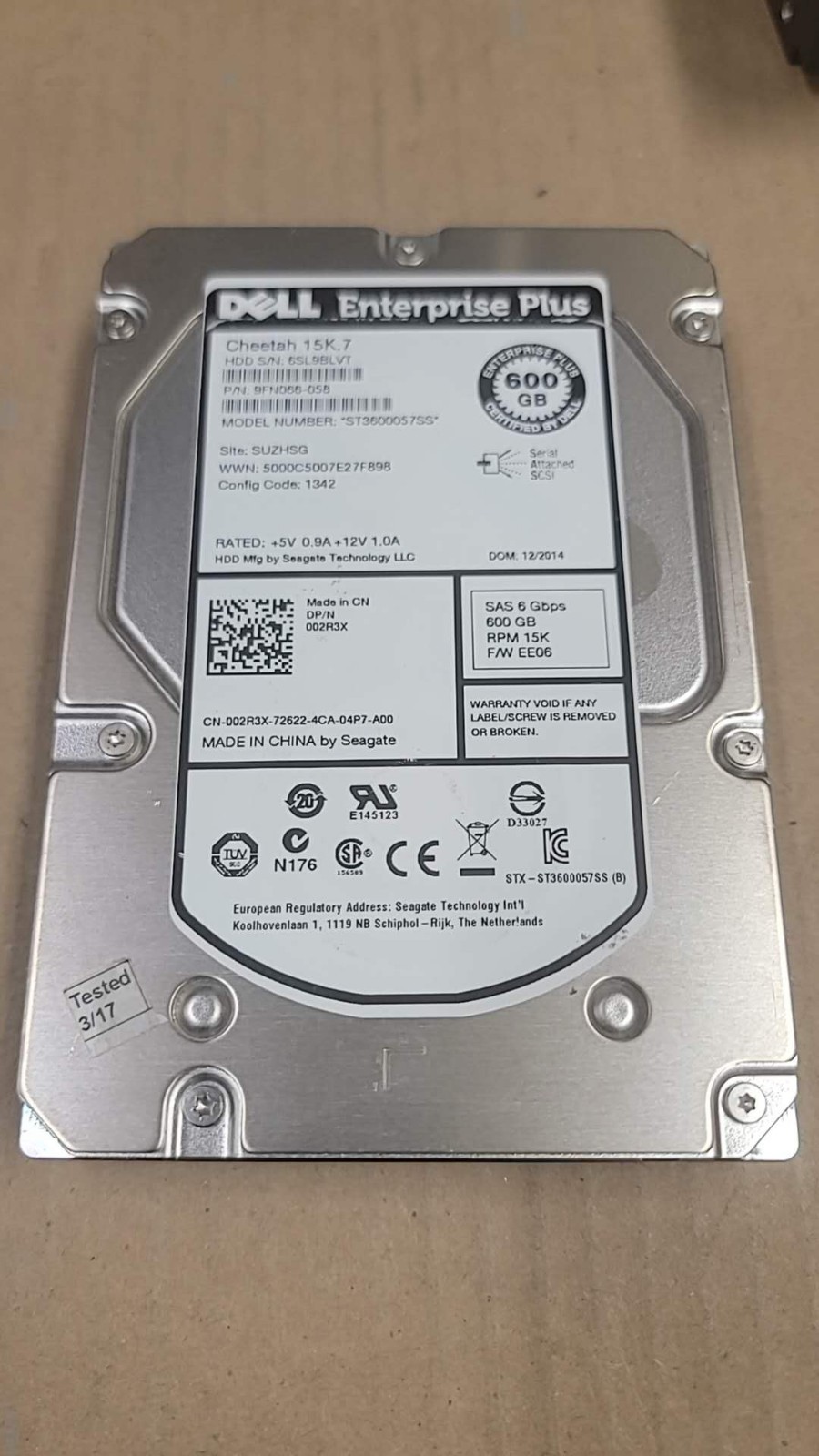 Dell 002R3X 02R3X EqualLogic 600GB 15K 6G LFF SAS HDD ST3600057SS