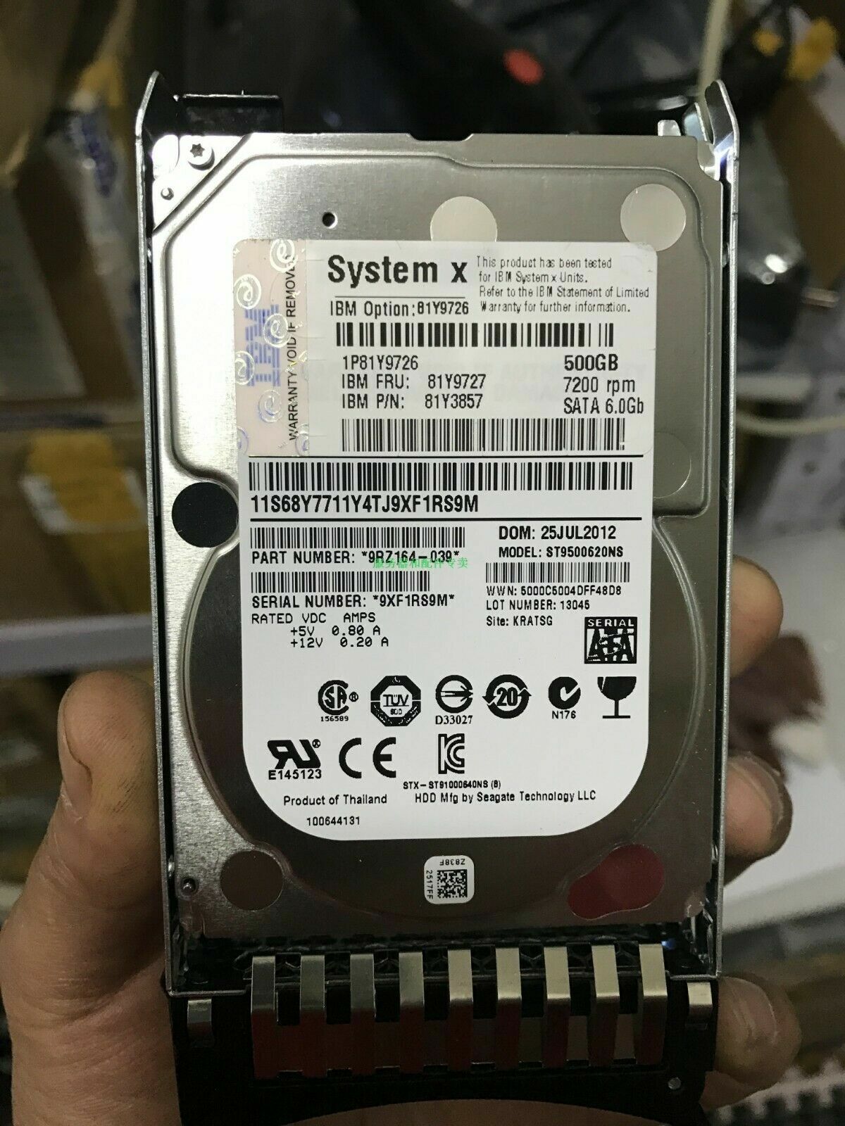 IBM 81Y9727 81Y9726 81Y3857 500GB 7.2K 6Gbps SFF 2.5" SATA NL HARD DRIVE