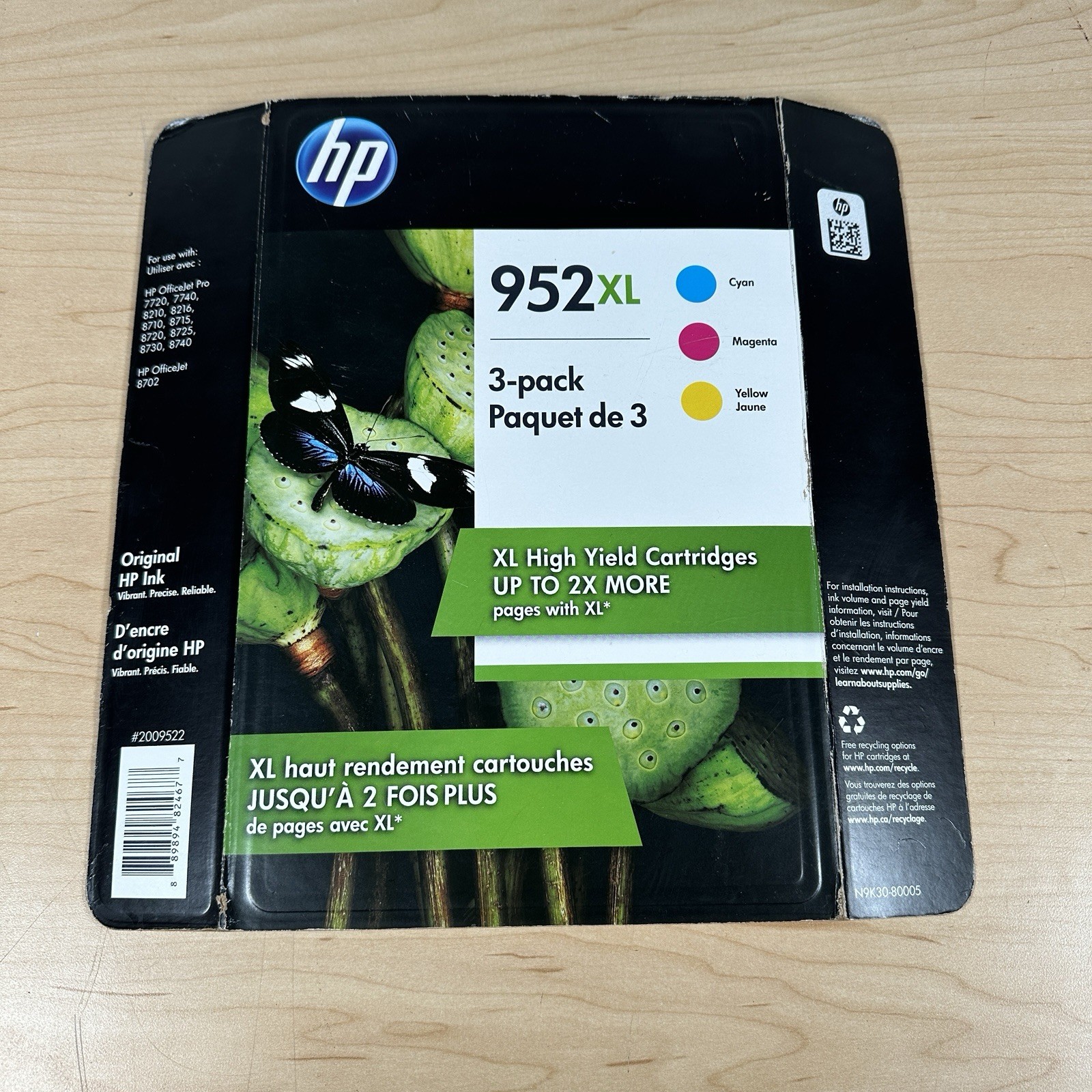 NEW OEM HP 952XL GENUINE Cyan/Magenta/Yellow/Jaune Ink Cartridges 3 PACK 8/21