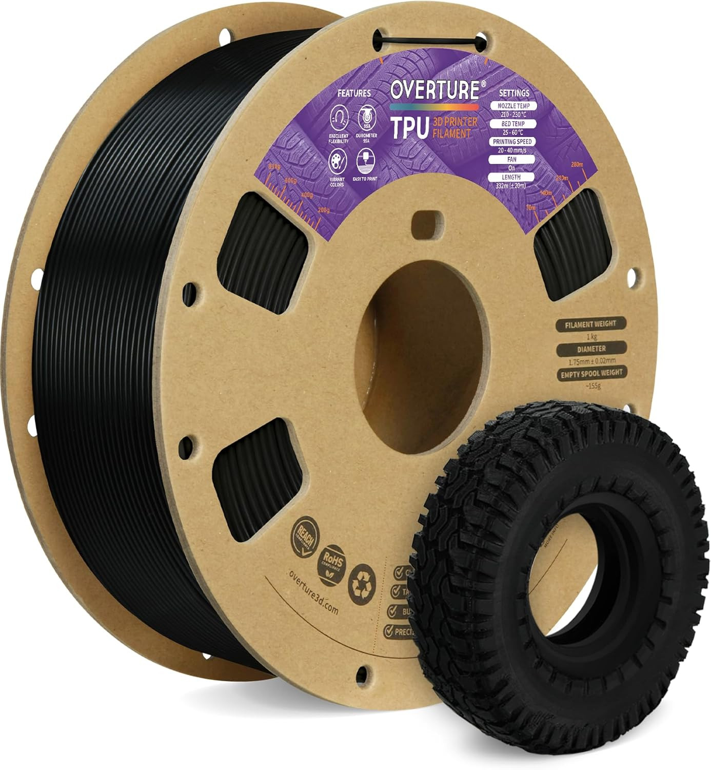 TPU Filament 1.75Mm Flexible Roll, 95A Soft 3D Printer Filament, 1Kg