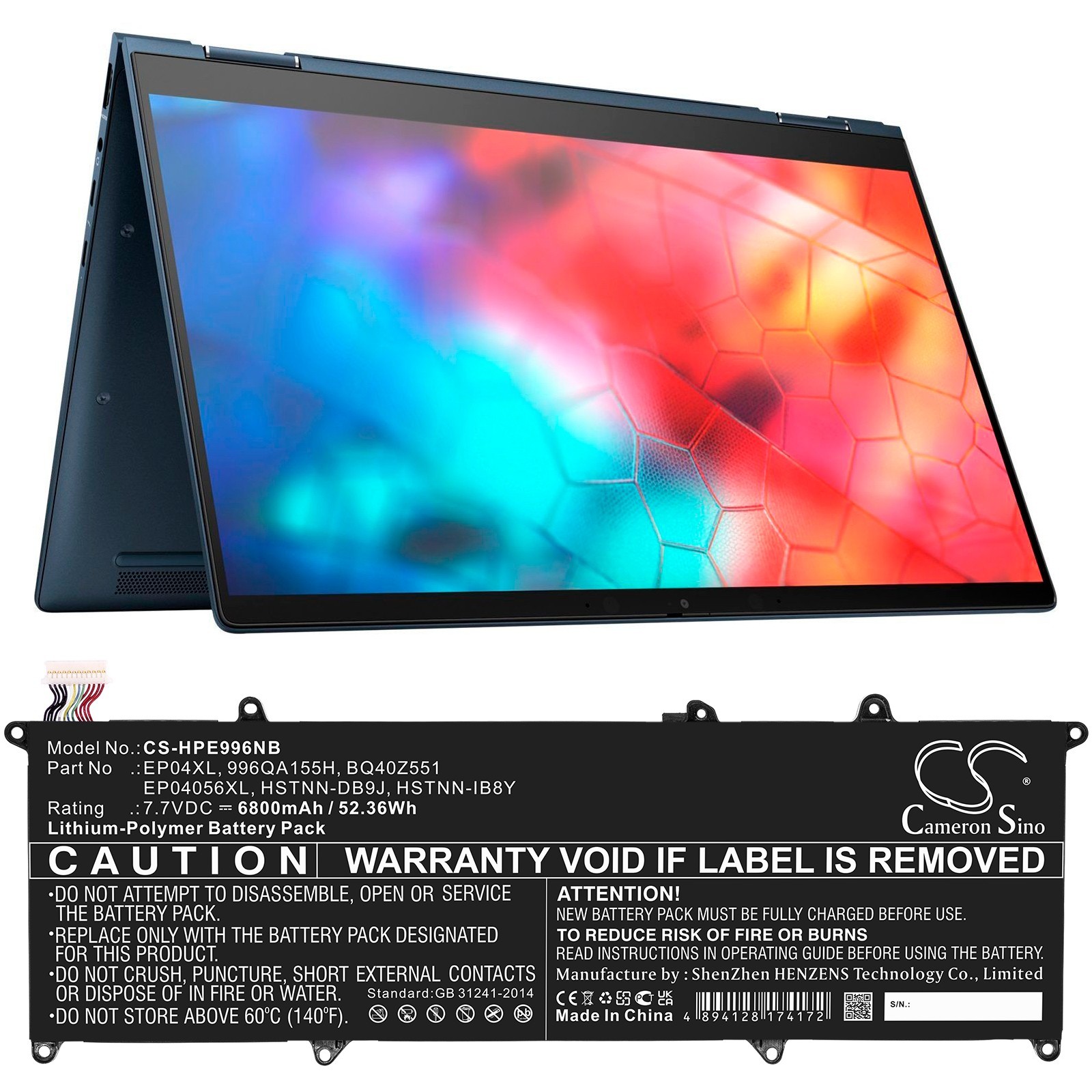 Cameron Sino BATTERIE 6800mAh 7.7V EP04XL EP04056XL for HP Elite Dragonfly G1 G2