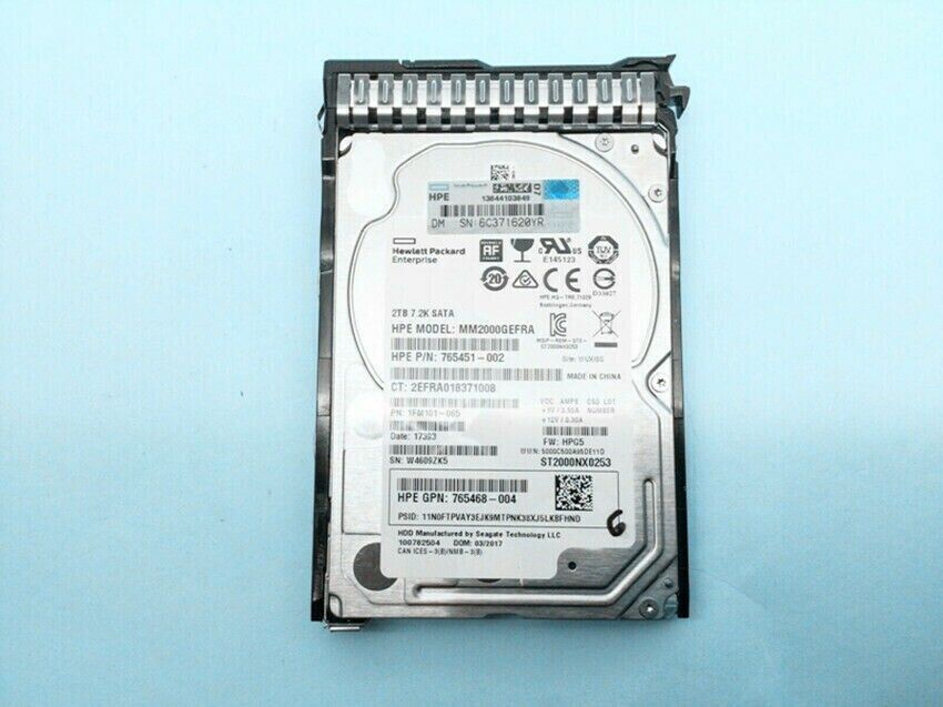 FOR HP 765869-001 765455-B21 2TB SATA 6G MIDLINE 7.2K SFF (2.5IN) SC 512E DS HDD
