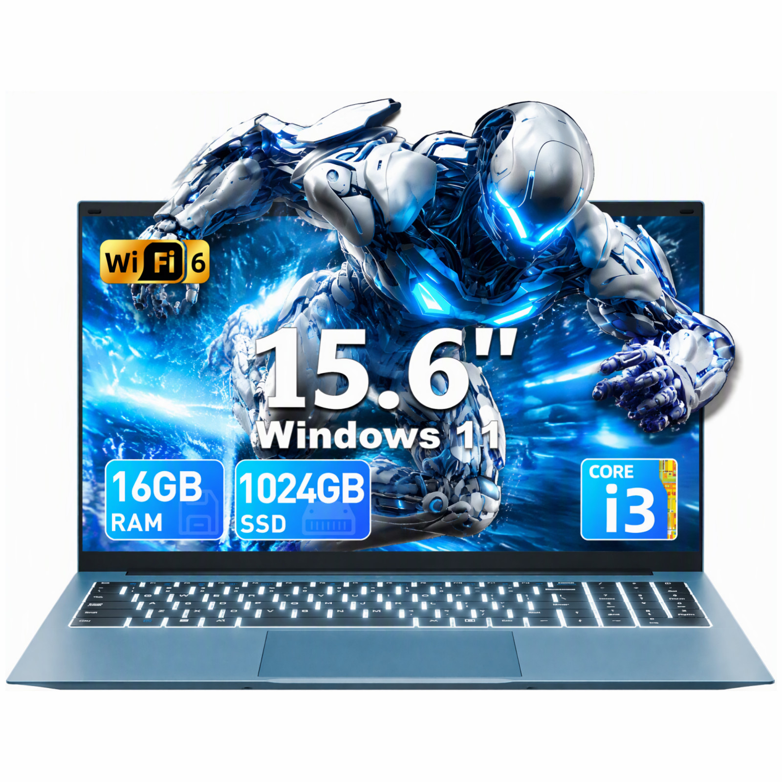 SGIN 15.6" Laptop 16GB RAM 1TB SSD Intel Core i3-10100Y Win 11 WiFi6 LAN Backlit