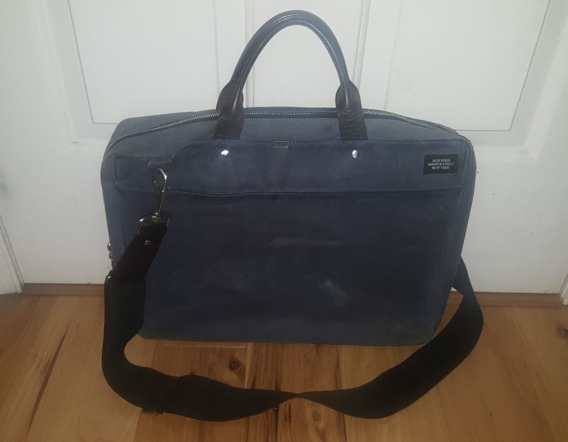 Jack Spade Waxed Cotton Slim Briefcase gray blue shoulder strap men's  