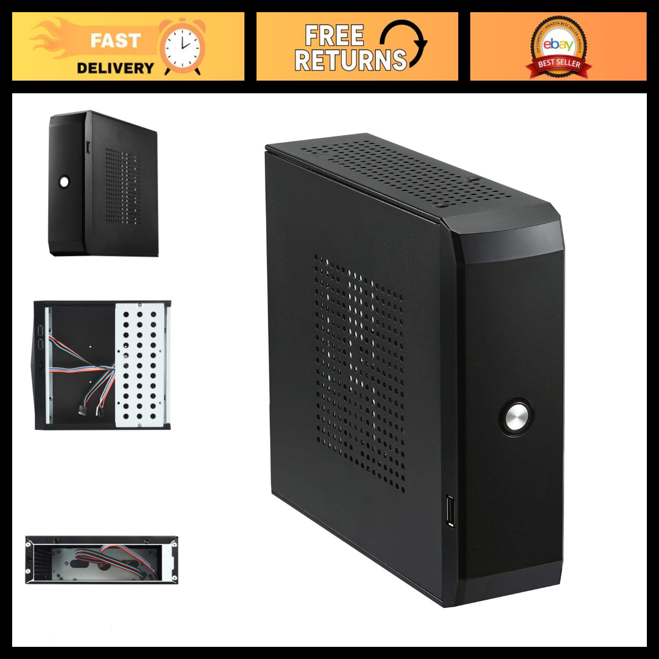 Mini ITX Black Chassis 0.6mm SECC Compact Case for PC Build, Gaming, or HTPC