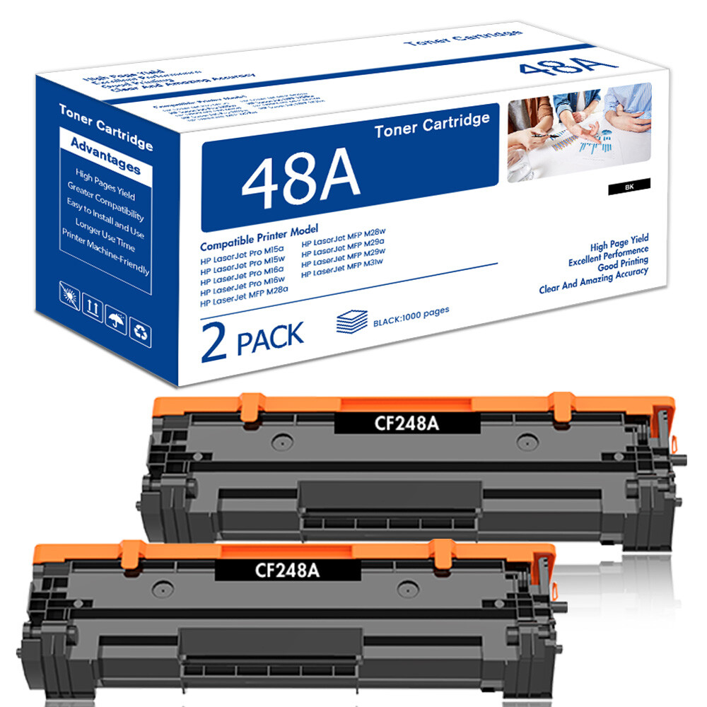 2 Pack CF248A 48A Bk Toner Fits for HP LaserJet Pro M15w M16a MFP M28w M29a M29w