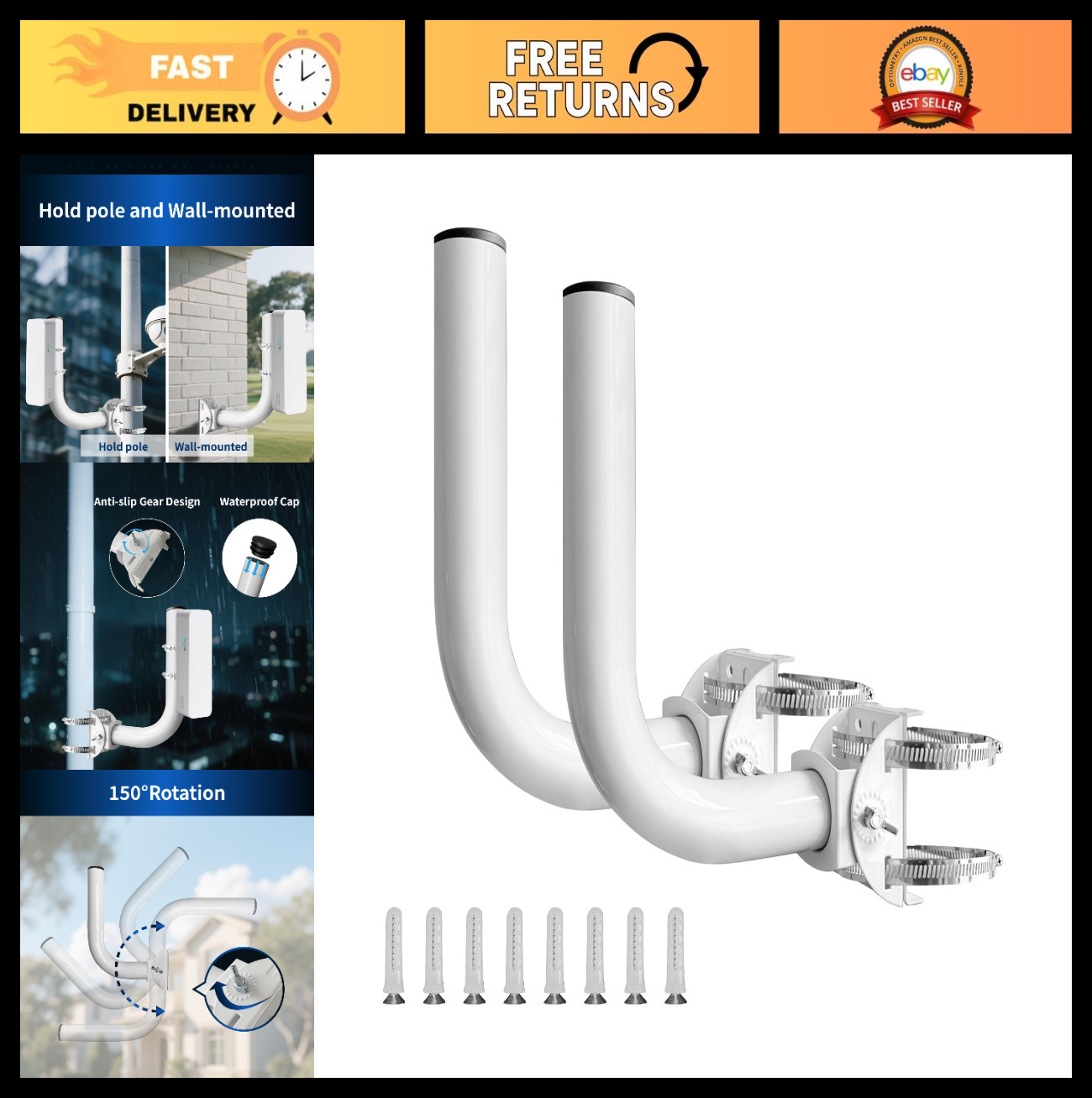 2 Pack Adjustable Universal Wireless Bridge Mount - Pole & Wall-Mounted Antenna