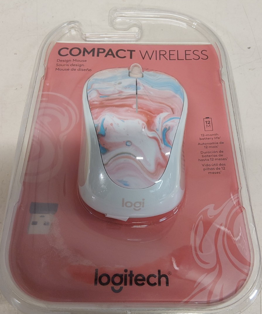 Logitech Compact Wireless Mouse, Ergonomic Contoured Design, Cotton Candy Pink,